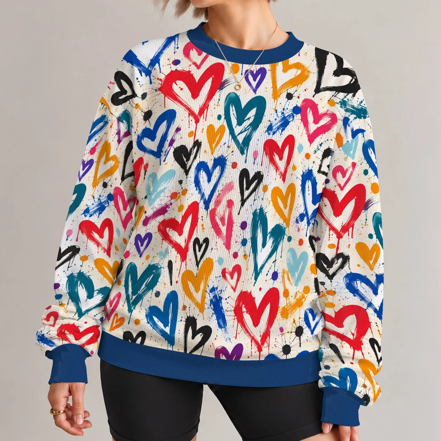 Colorful Graffiti Hearts for Creative Everyday Wear and Valentine's Day Celebrations All-over Print Knitted Sweater - 1