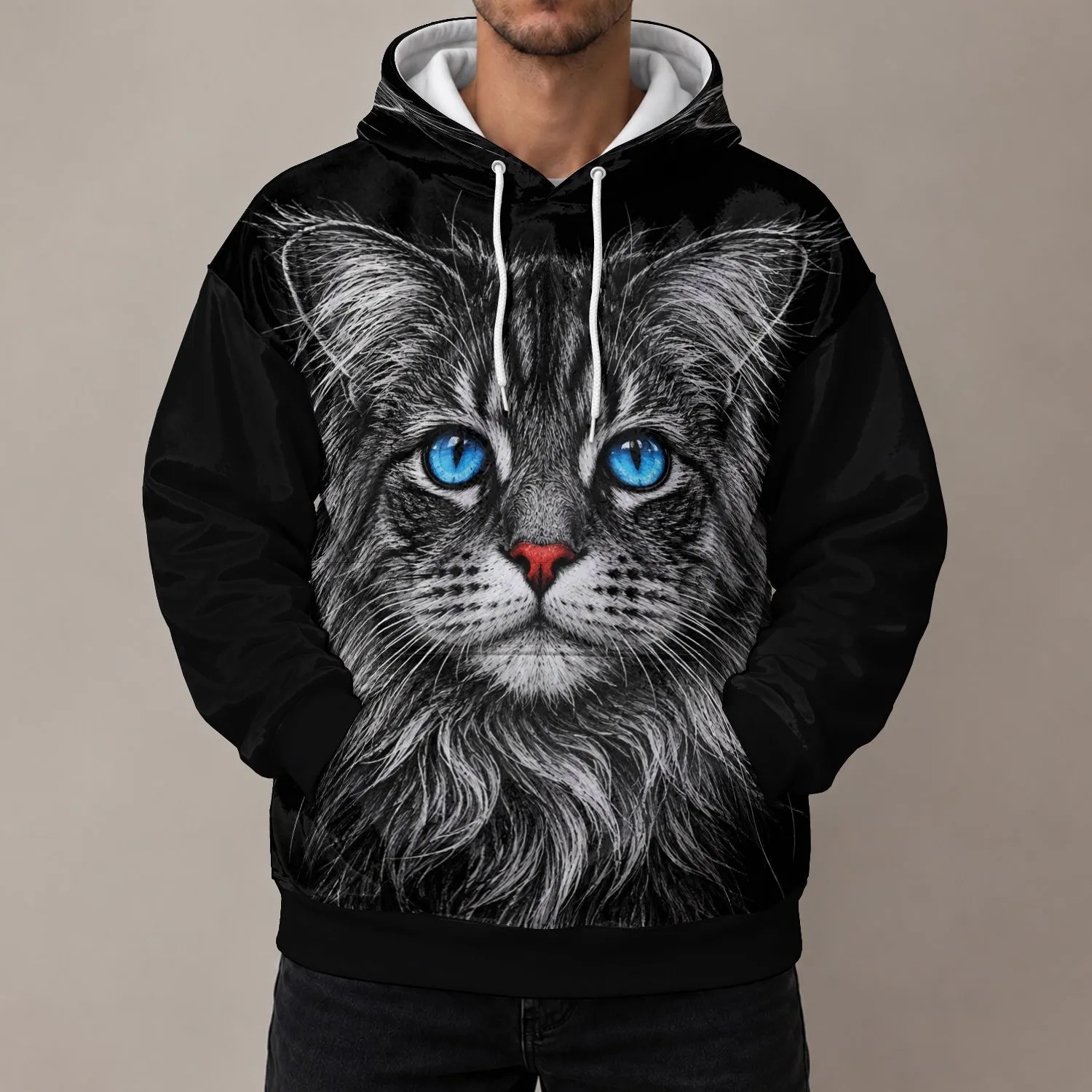 Blue-Eyed Cat Portrait for Everyday Casual Style and Creative Cat Lovers Weekend Wear All-over Print Hoodie (Lightweight) - 1