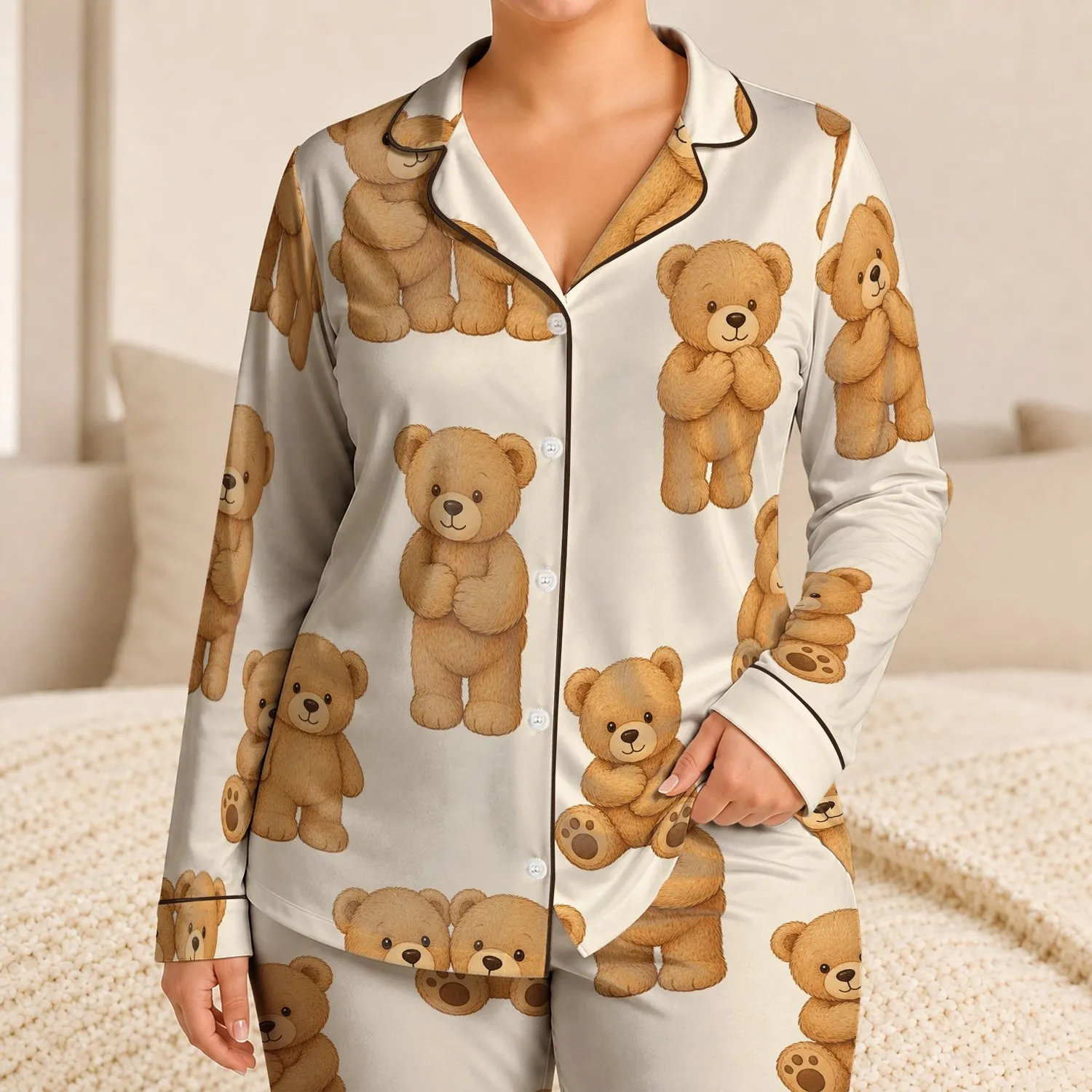 Cozy Teddy Bear Ivory Nursery For Year-Round Comfort And Sweet Baby Shower Gifts Satin Pajamas Set - 1