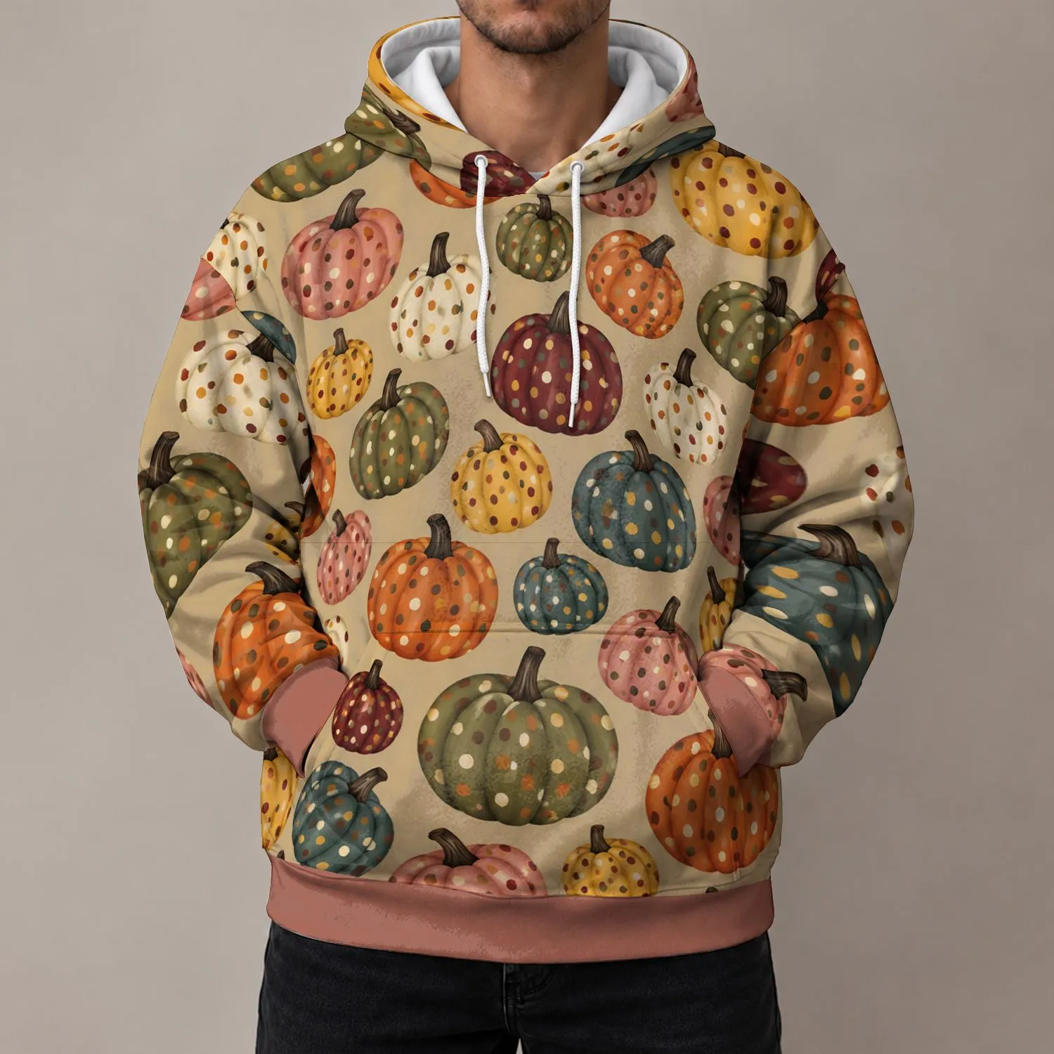 Colorful Polka Dot Pumpkins for Autumn Outings and Cozy Seasonal Wear All-over Print Hoodie (Lightweight) - 1