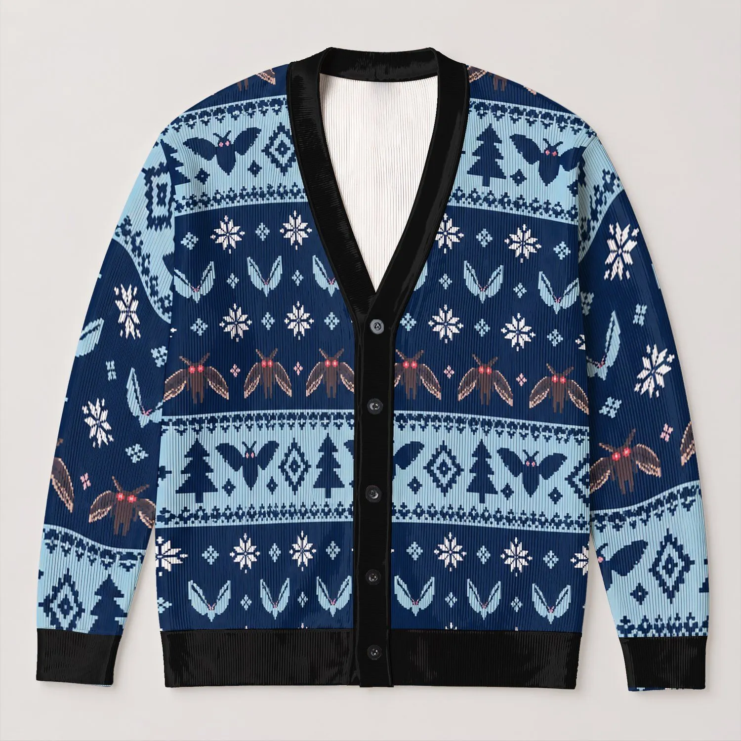 Mothman Snowflake Winter Holiday Style for Cryptid Fans and Teenagers All-over Print Knitted Cardigan - 1