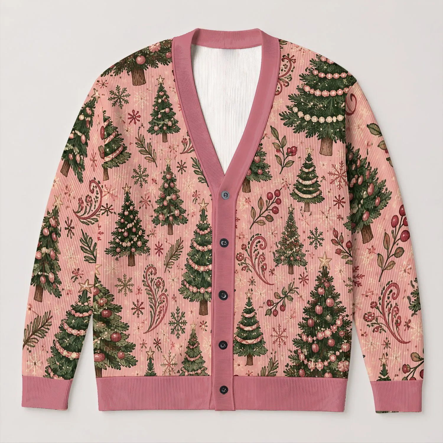 Christmas Tree Holiday Motif Layering Look for Festive Gatherings and Winter Parties All-over Print Knitted Cardigan - 1