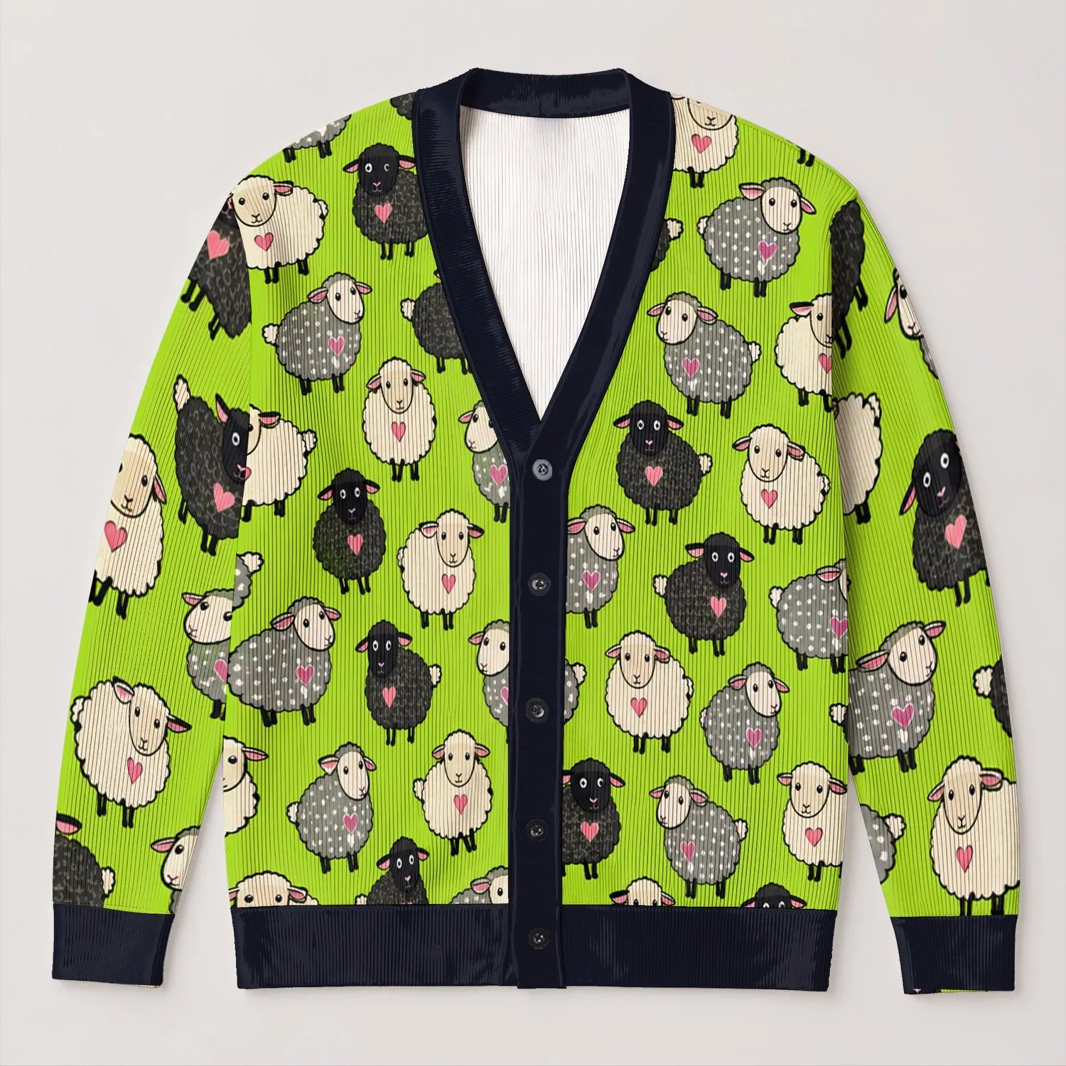 Playful Sheep Motifs For Casual Countryside Layering And Relaxed Women's Everyday Style All-over Print Knitted Cardigan - 1