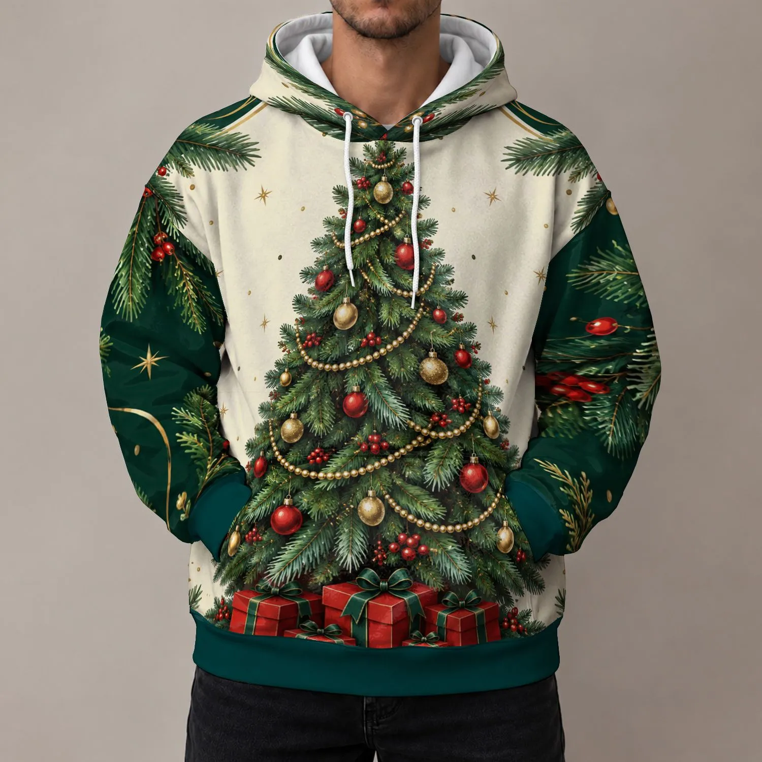 Evergreen Christmas Tree and Gift Boxes for Festive Winter Gatherings and Holiday Cheer All-over Print Hoodie (Lightweight) - 1