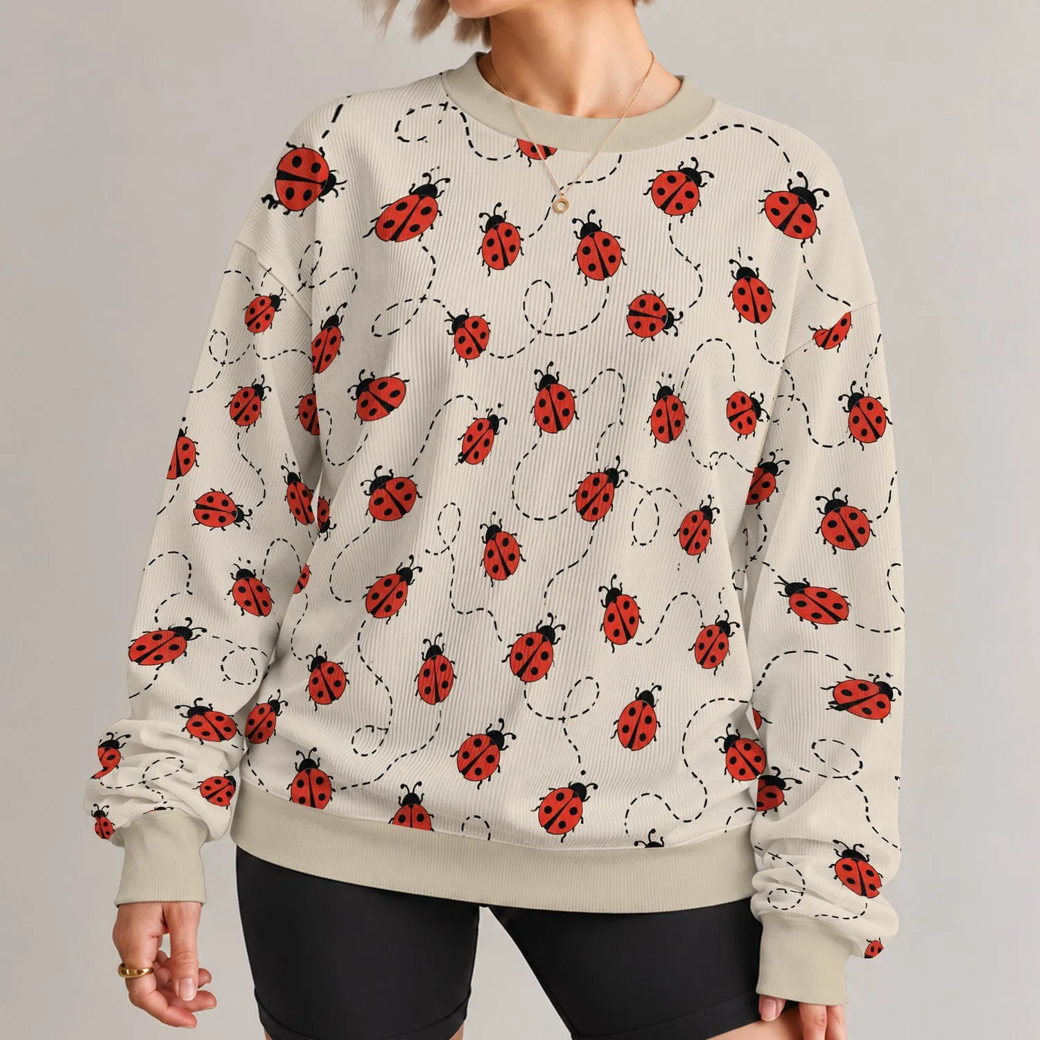 Ladybug Trails for Cheerful Everyday Outings and Whimsical Nature-Loving Style All-over Print Knitted Sweater - 1