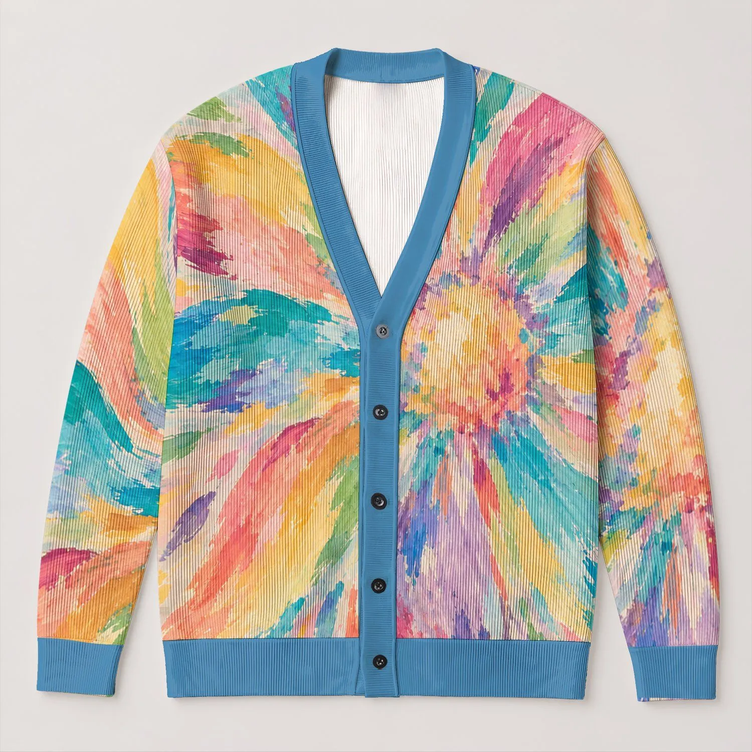 Pastel Rainbow Starburst Floral Boho Layering Style for Women Spring Summer Wardrobe All-over Print Knitted Cardigan - 1