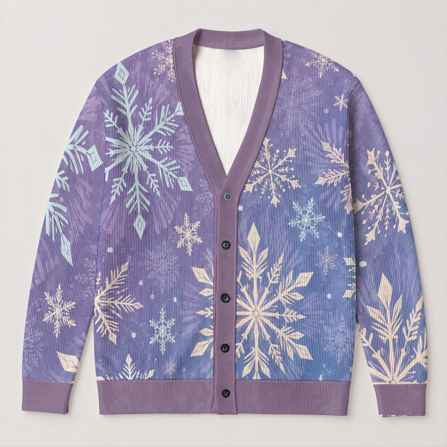 Lavender Snowflake Motifs For Cozy Winter Gatherings And Everyday Layering For Women All-over Print Knitted Cardigan - 1