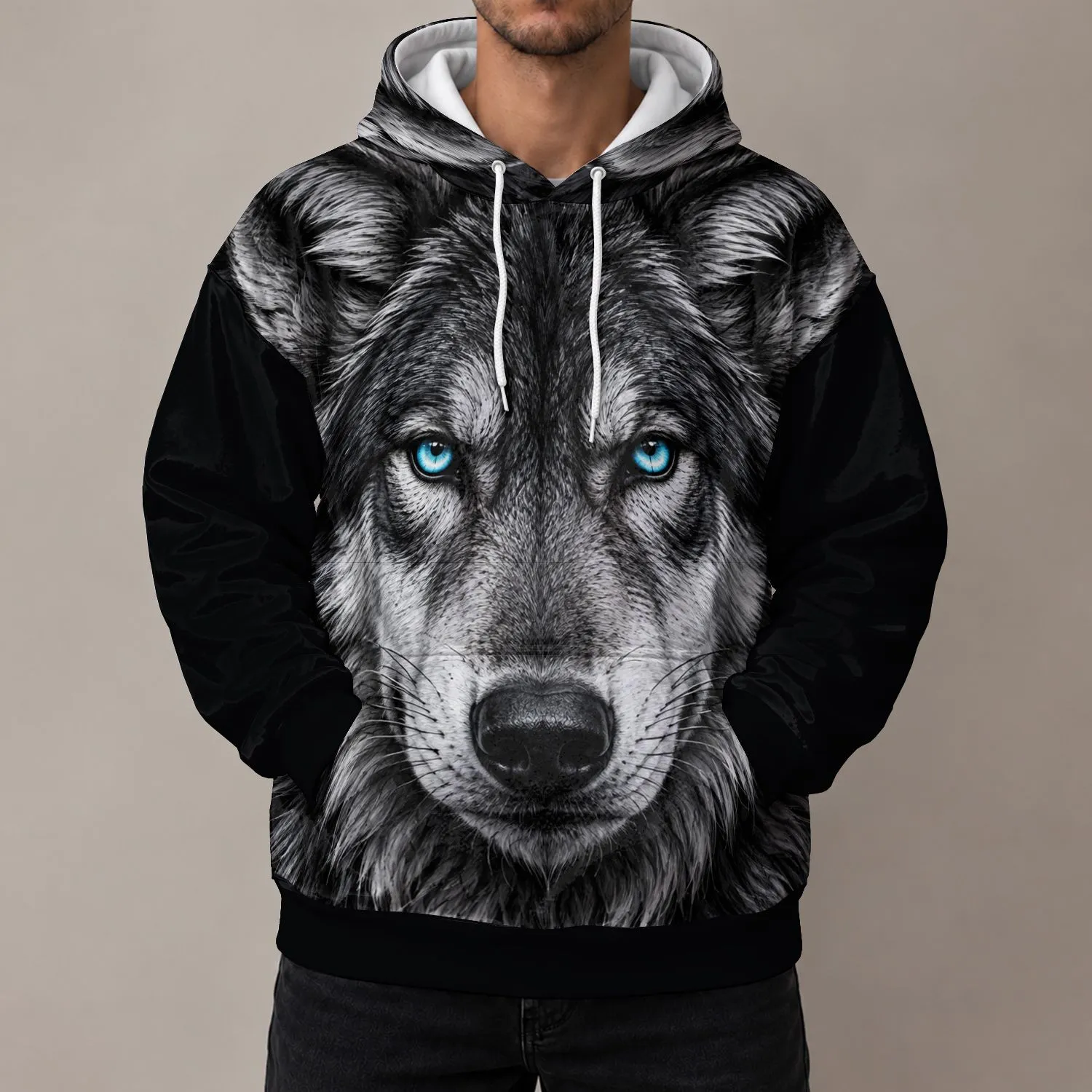 Blue-Eyed Wolf Head for Bold Outdoor Adventures and Everyday Casual Style All-over Print Hoodie (Lightweight) - 1