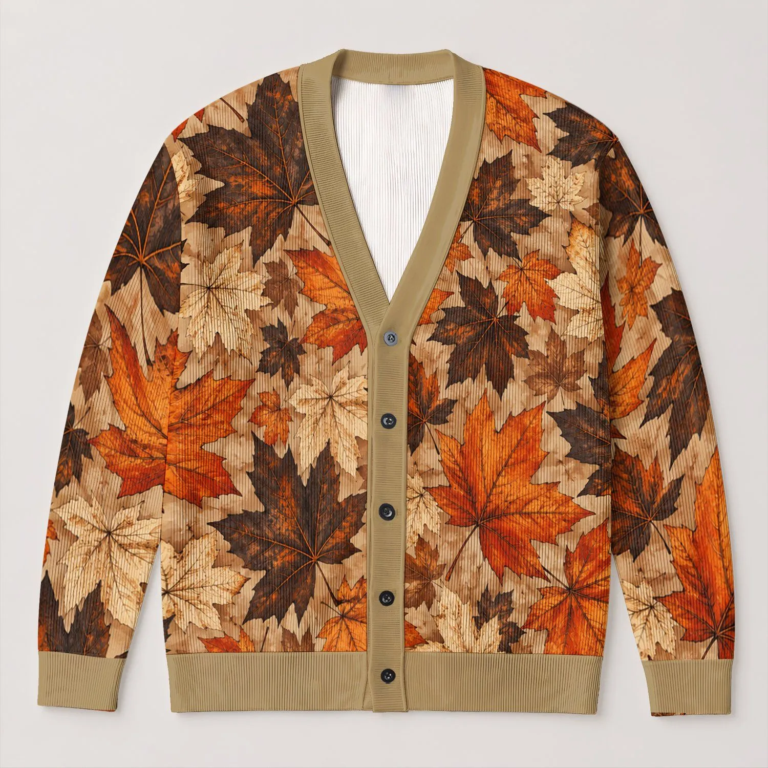 Maple Leaf Autumn Foliage for Cozy Fall Outings and Nature Lovers Everyday Style All-over Print Knitted Cardigan - 1