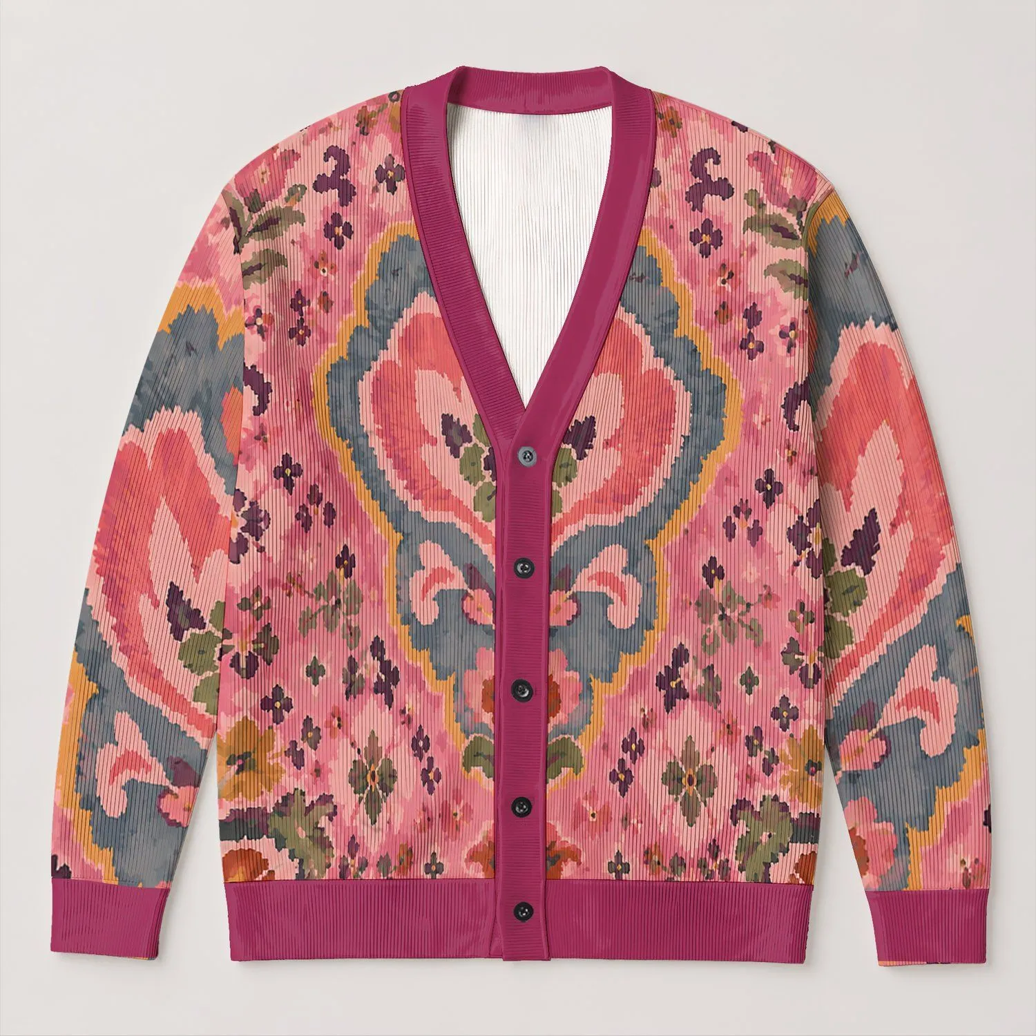 Folk Floral Heart Medallion Motif for Cozy Autumn Layering and Everyday Style for Women All-over Print Knitted Cardigan - 1