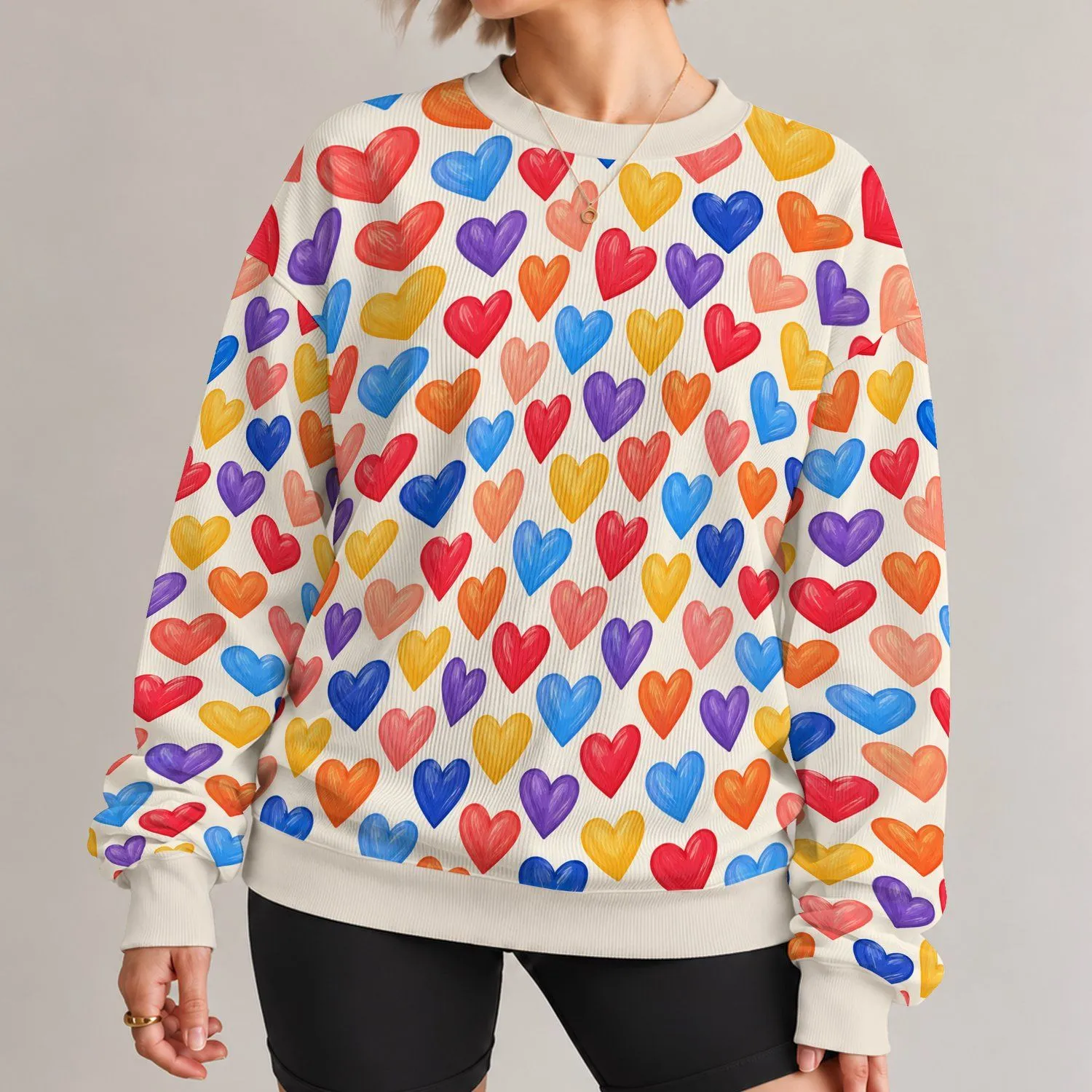 Colorful Heart Motifs for Romantic Everyday Style and Cheerful Weekend Outfits for Her All-over Print Knitted Sweater - 1