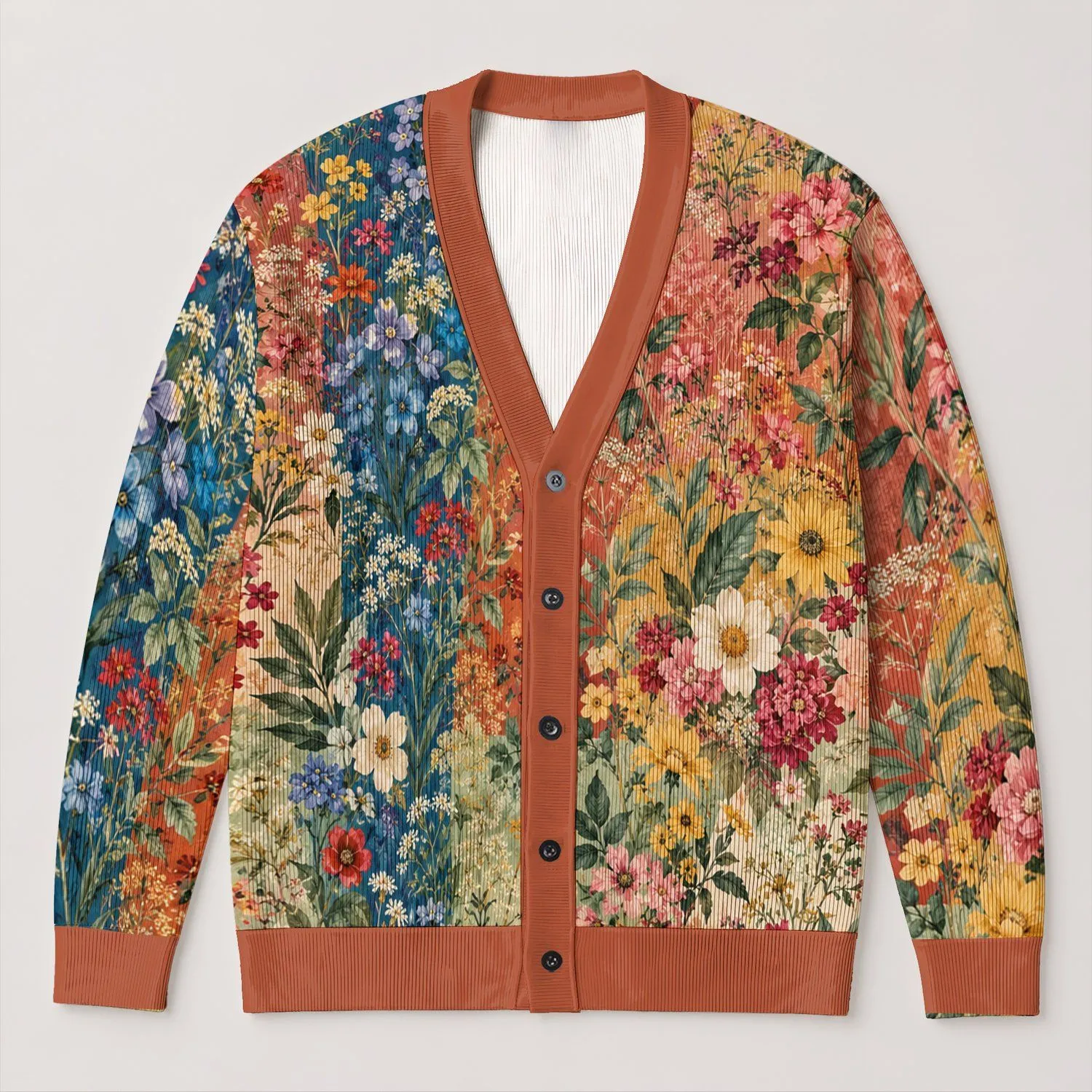 Vintage Floral Patchwork Garden for Cozy Autumn Days and Everyday Layering All-over Print Knitted Cardigan - 1
