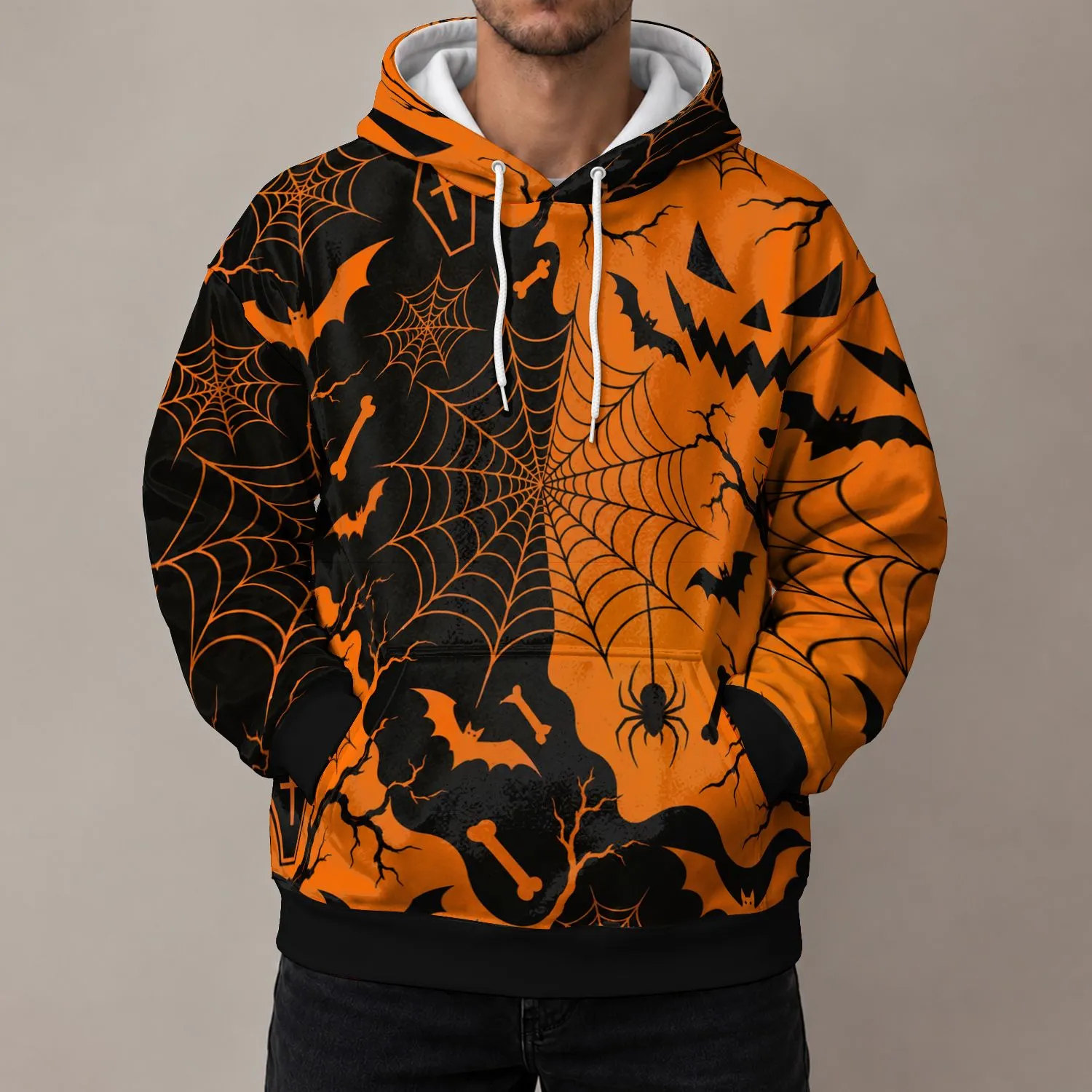Halloween Bats And Spiderwebs For October Parties And Casual Seasonal Wear All-over Print Hoodie (Lightweight) - 1