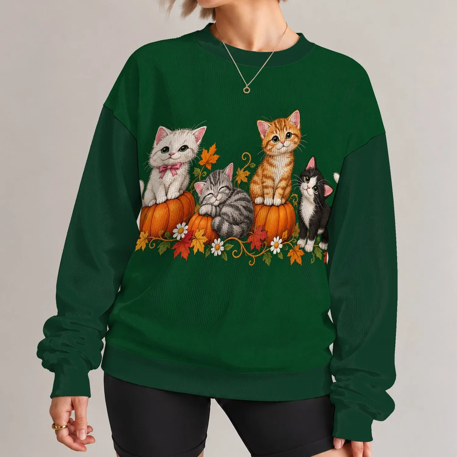 Autumn Kitten Pumpkin Scene for Cozy Fall Celebrations and Cat Lover Gatherings at Home All-over Print Knitted Sweater - 1
