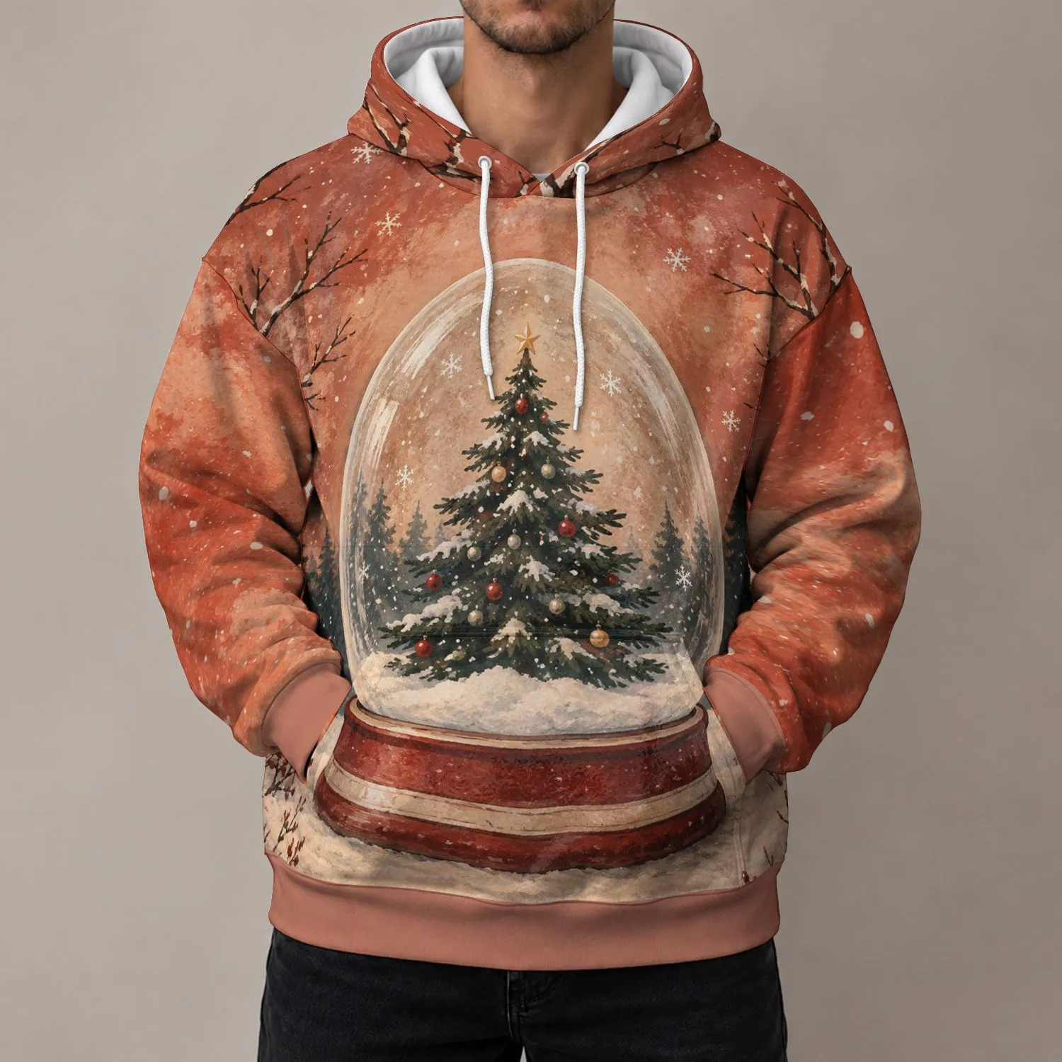 Snow Globe Christmas Tree Scene for Cozy Winter Celebrations and Holiday Gatherings All-over Print Hoodie (Lightweight) - 1