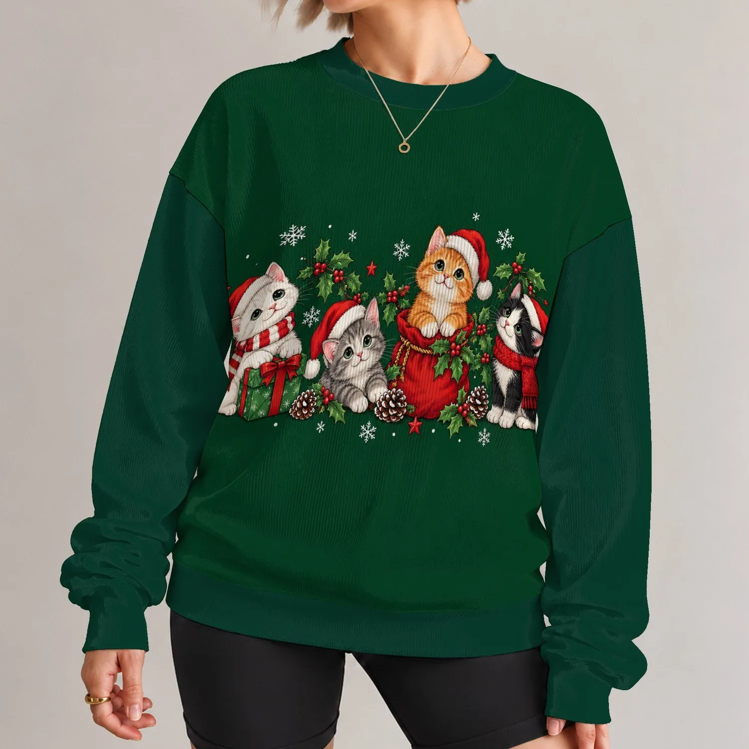 Festive Santa Hat Cats with Holiday Gifts and Garland for Cozy Winter Celebrations All-over Print Knitted Sweater - 1