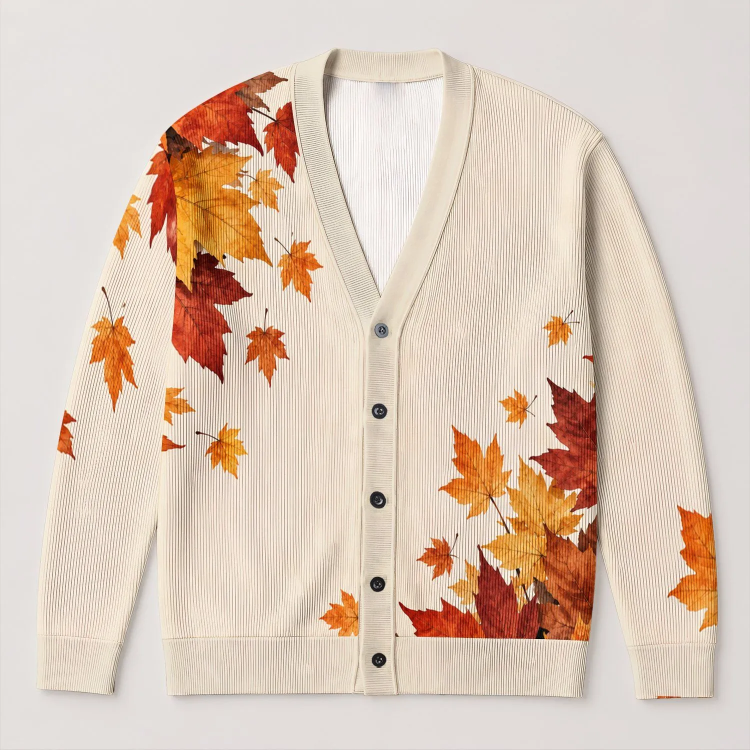 Autumn Maple Leaves In Warm Ivory For Cozy Fall Layering And Nature Lovers All-over Print Knitted Cardigan - 1