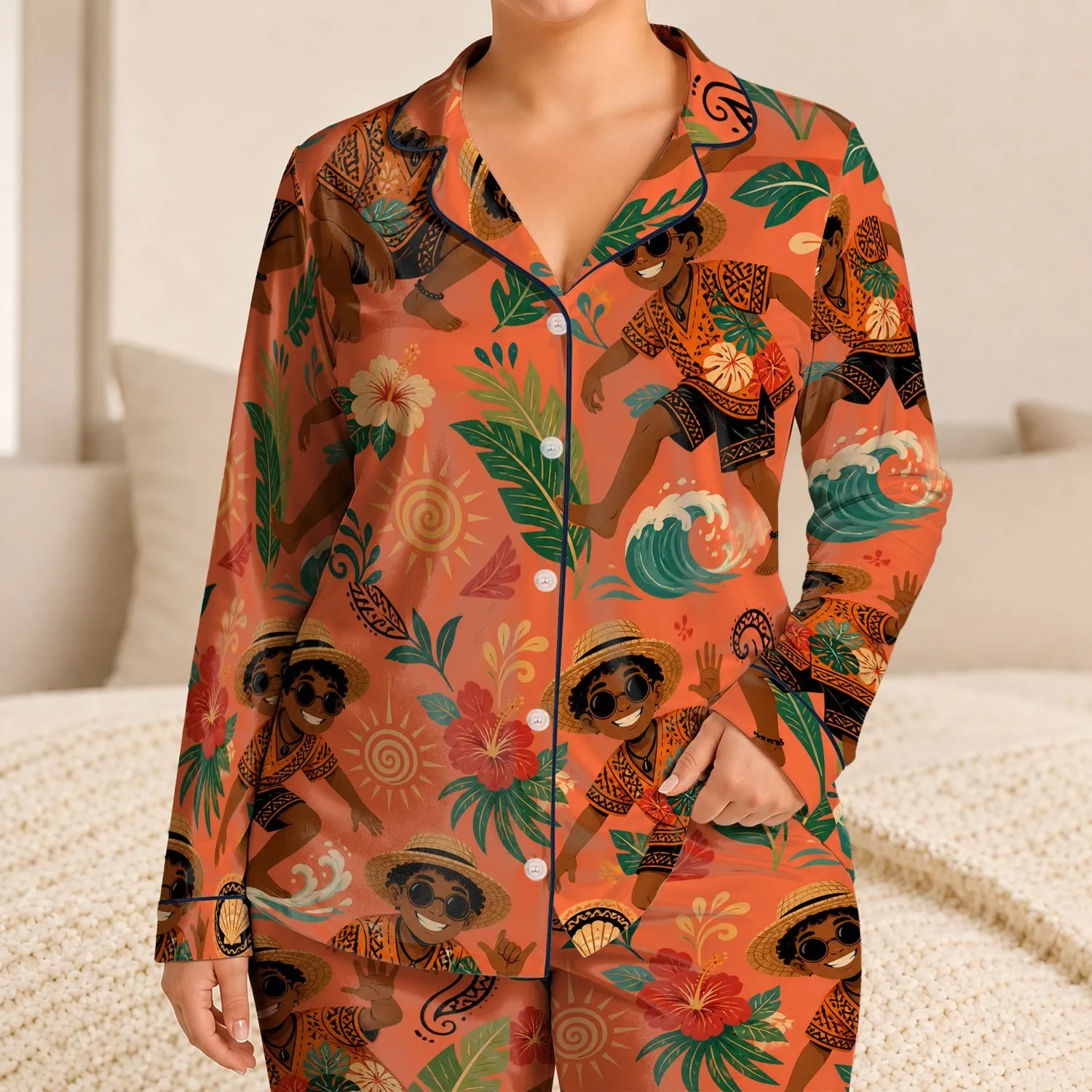 Tropical Beach Explorer Summer Wear For Boys Island Vacation Coastal Sun Ready Style Satin Pajamas Set - 1