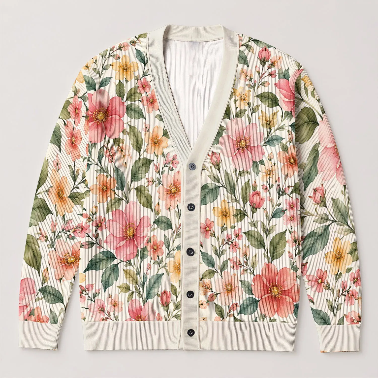 Watercolor Pink Florals for Spring Outings and Everyday Layering for Teens All-over Print Knitted Cardigan - 1