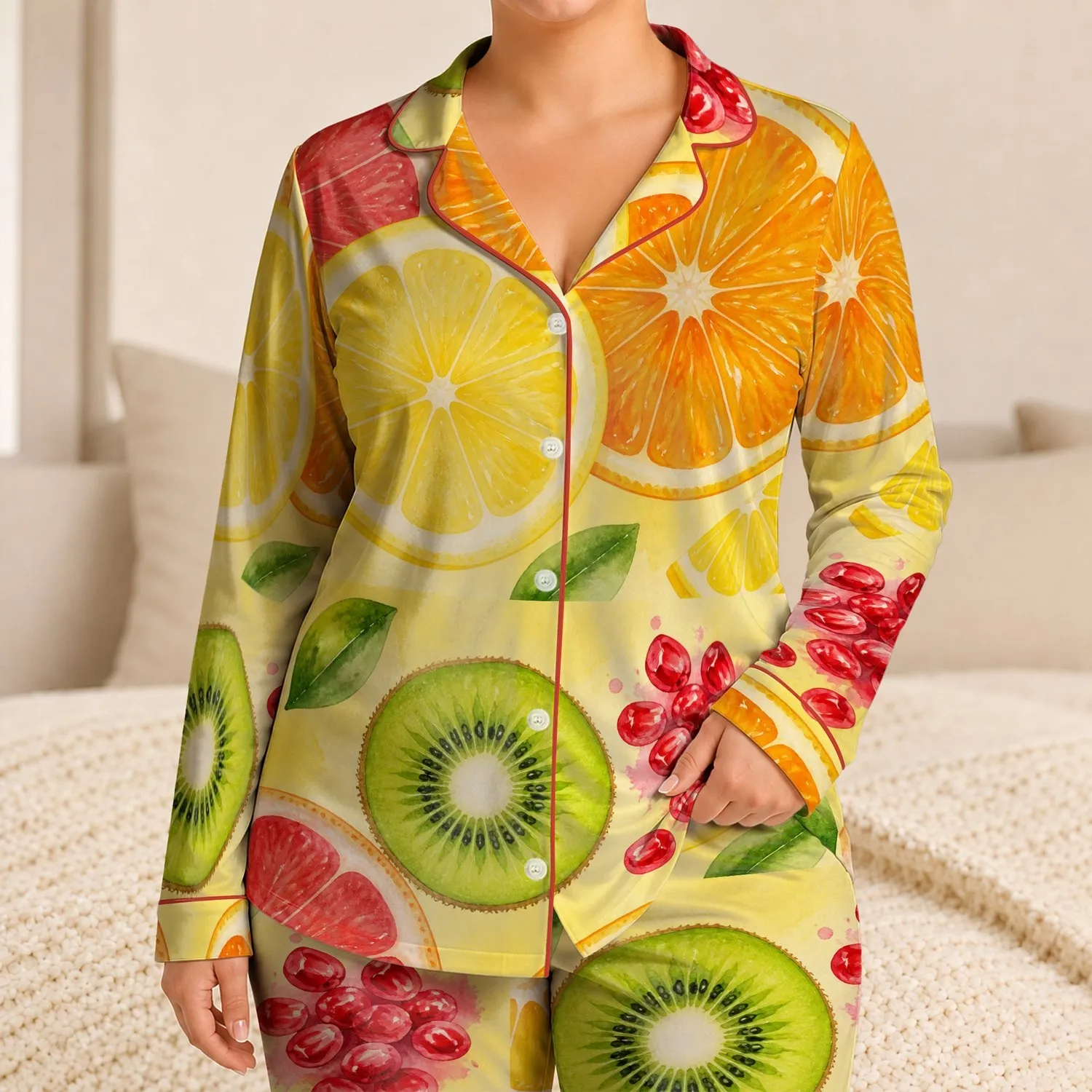 Watercolor Citrus Slice Summer Evenings Gift for Fruit Lovers and Vacation Days Satin Pajamas Set - 1