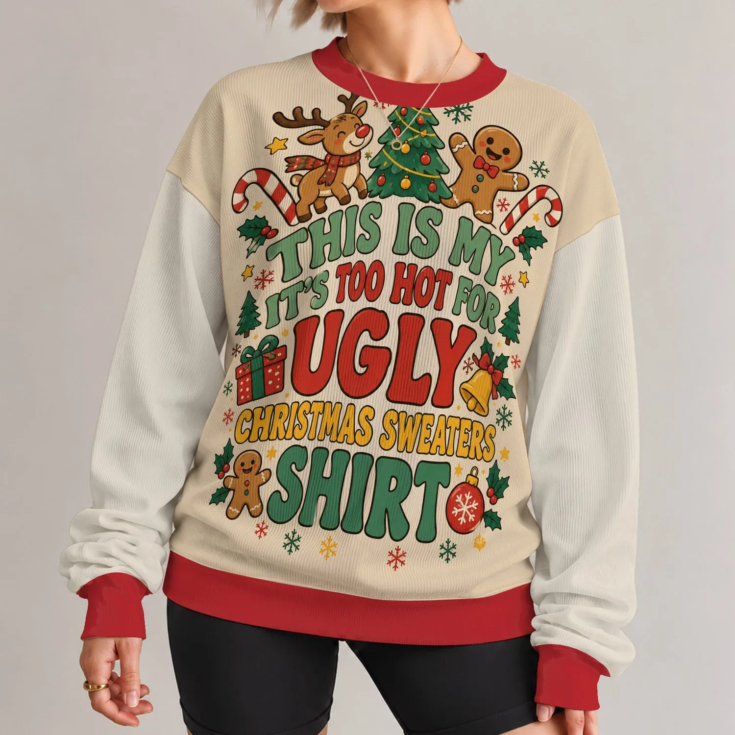 Funny Christmas Tree And Gingerbread Saying For Holiday Party Celebrations All-over Print Knitted Sweater - 1