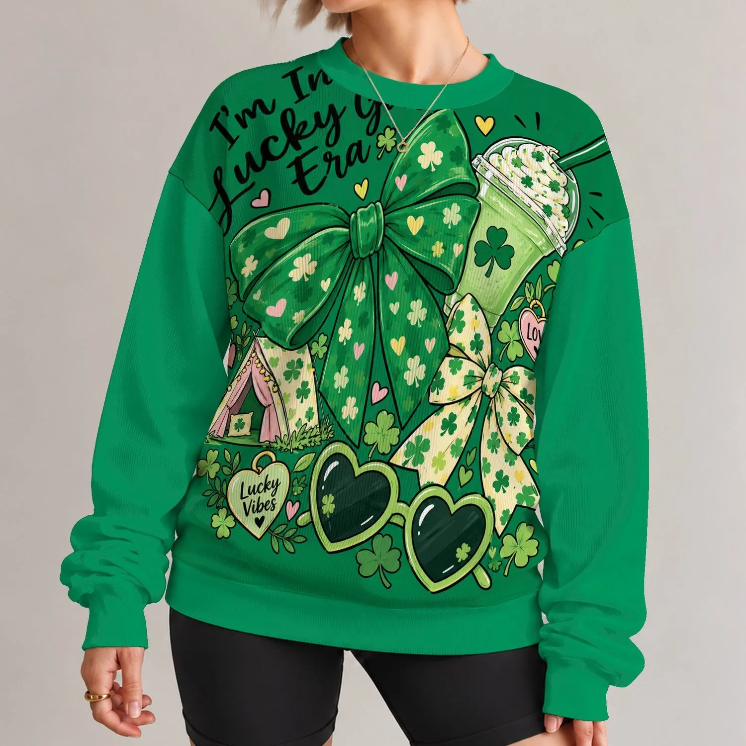Lucky Girl Era Shamrock Collage for St Patrick’s Day Gifts and Irish Holiday Style All-over Print Knitted Sweater - 1