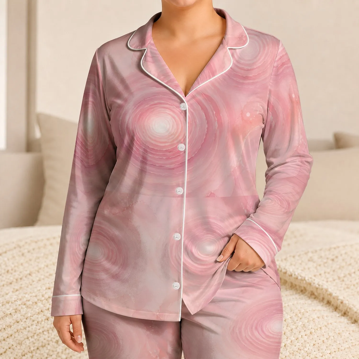 Blush Ripple Medallion Motif For Cozy Nights, Gifting, And Travel For Women And Teens Satin Pajamas Set - 1