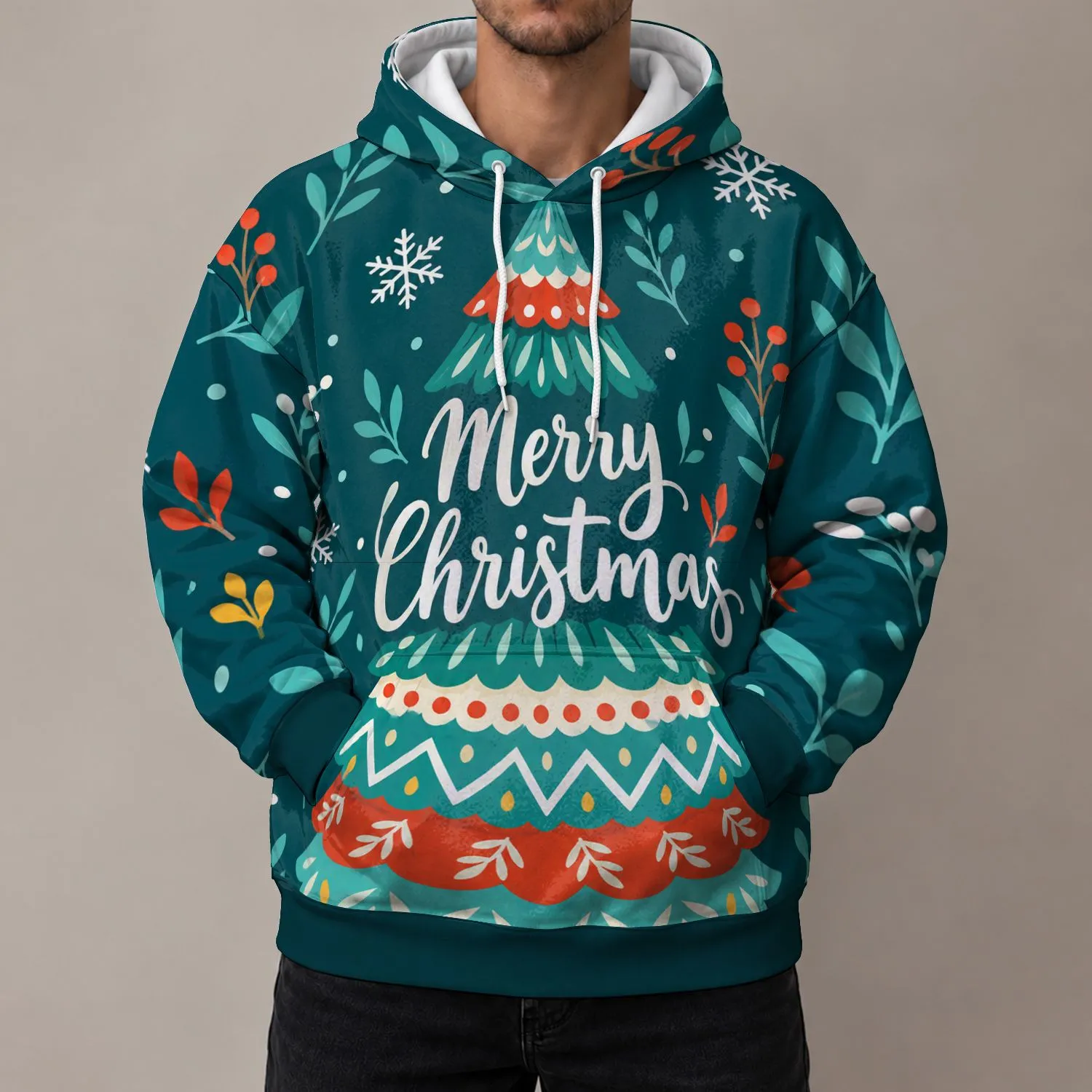 Bright Star Christmas Tree With Merry Christmas Cheer For Festive Winter Celebrations All-over Print Hoodie (Lightweight) - 1