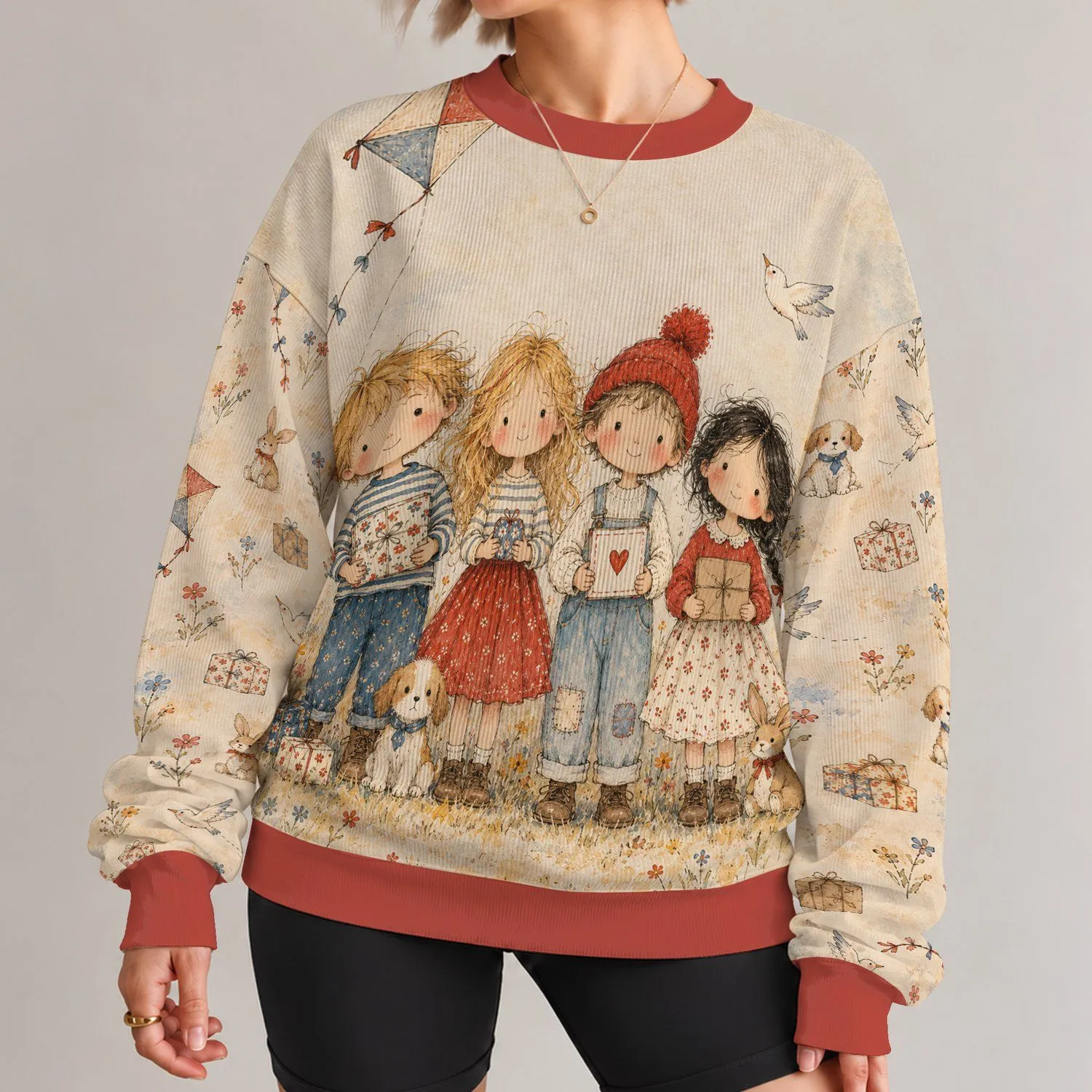Storybook Children and Paper Keepsakes for Cozy Everyday Outings and Creative Souls All-over Print Knitted Sweater - 1