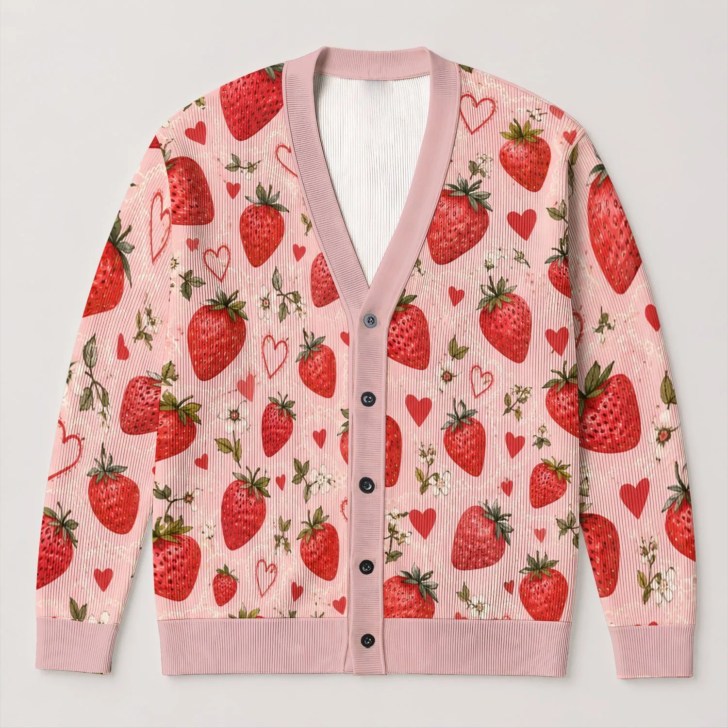 Strawberry Heart Romance For Beach Days And Date Nights Women's Summer Wardrobe All-over Print Knitted Cardigan - 1