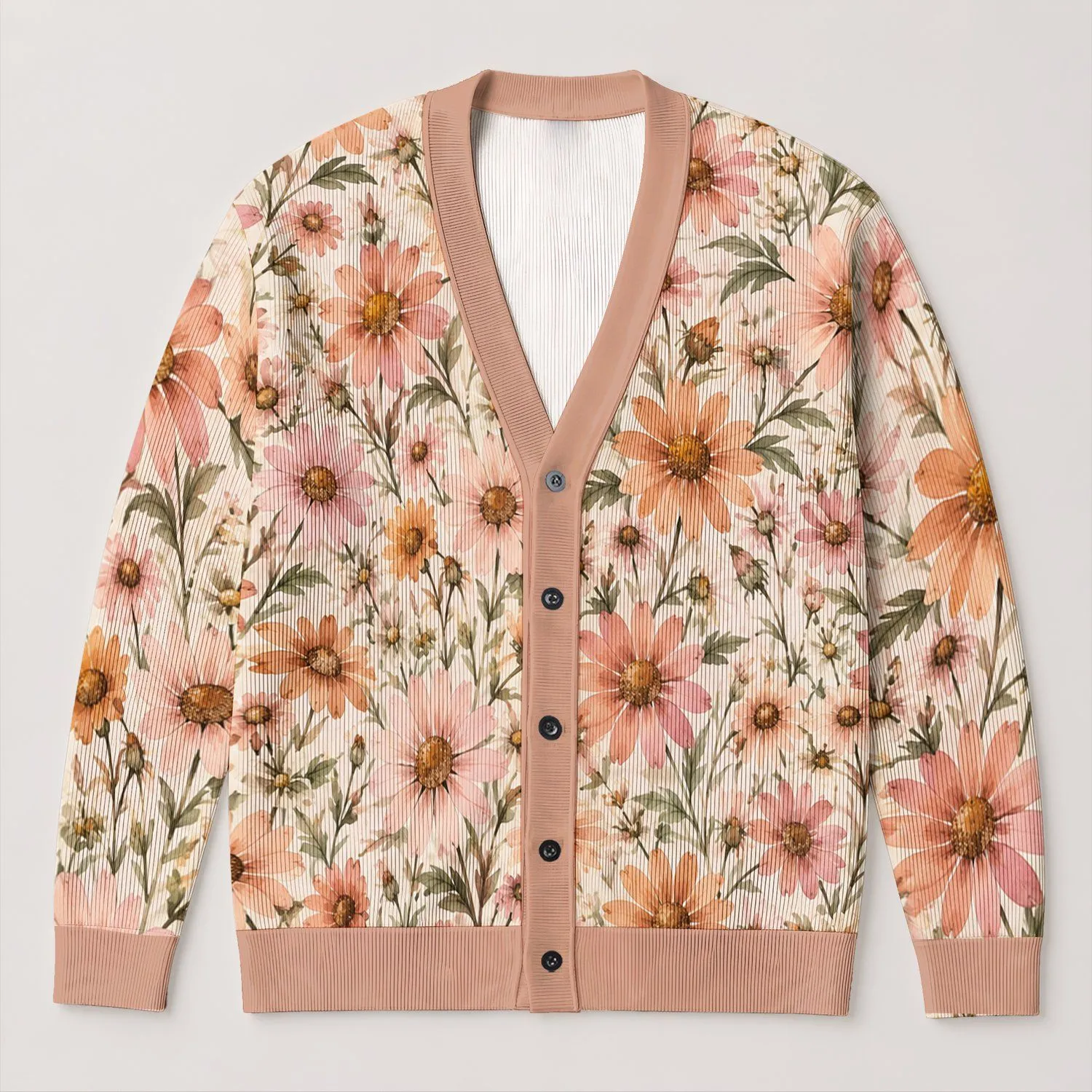 Watercolor Daisy Blooms for Everyday Layering and Relaxed Feminine Style for Women All-over Print Knitted Cardigan - 1