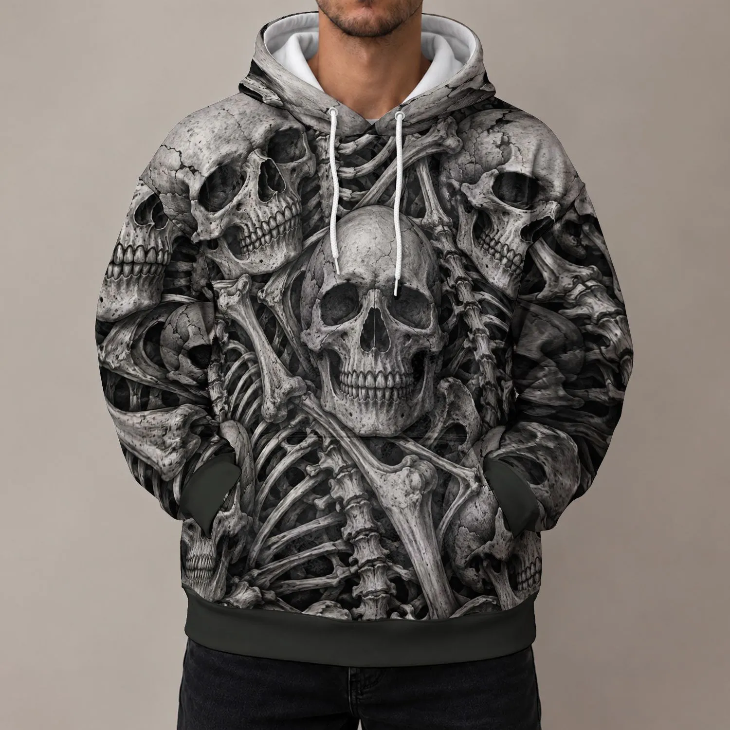 Interlocking Skull And Bone Motifs For Dark Alternative Everyday Streetwear Enthusiasts All-over Print Hoodie (Lightweight) - 1