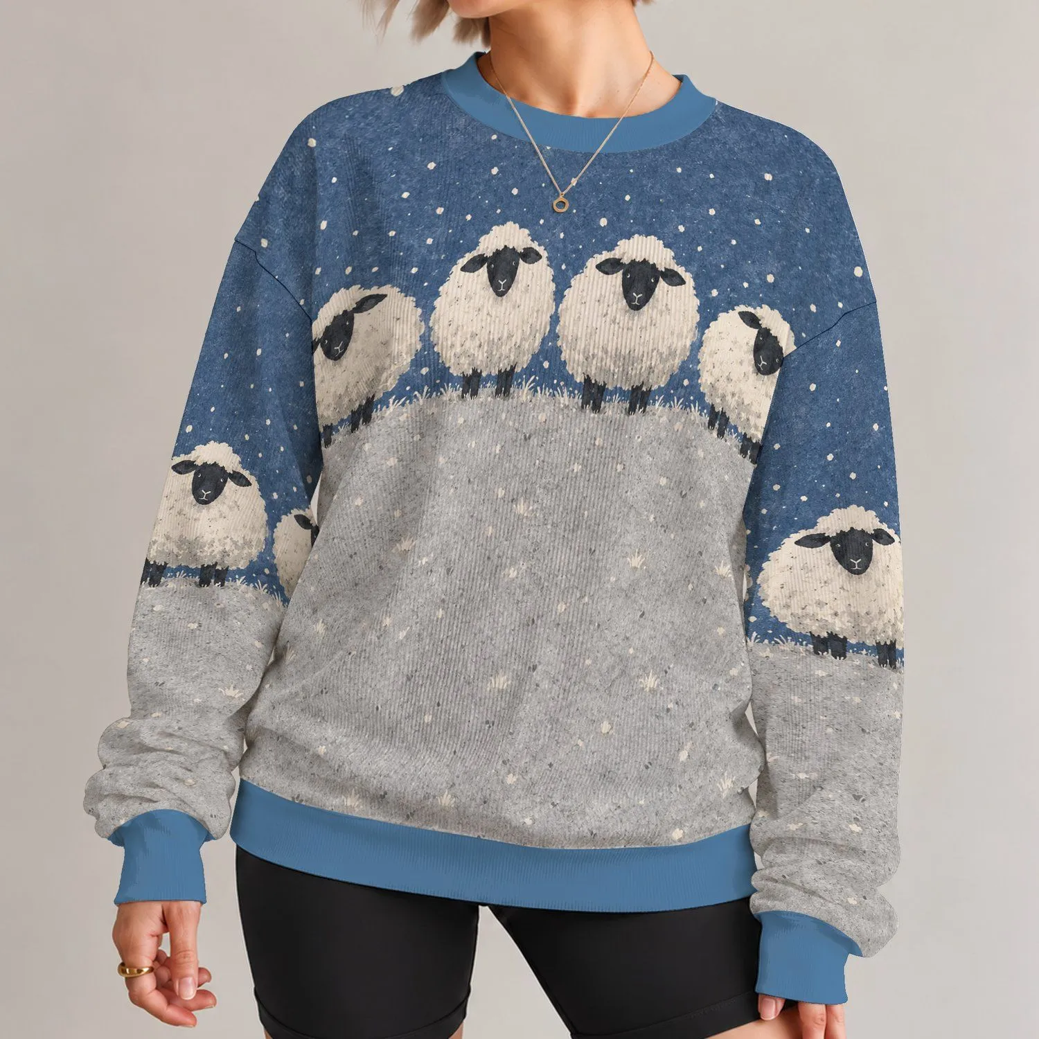 Cream Sheep Under a Blue Sky for Cozy Countryside Weekends and Casual Days All-over Print Knitted Sweater - 1