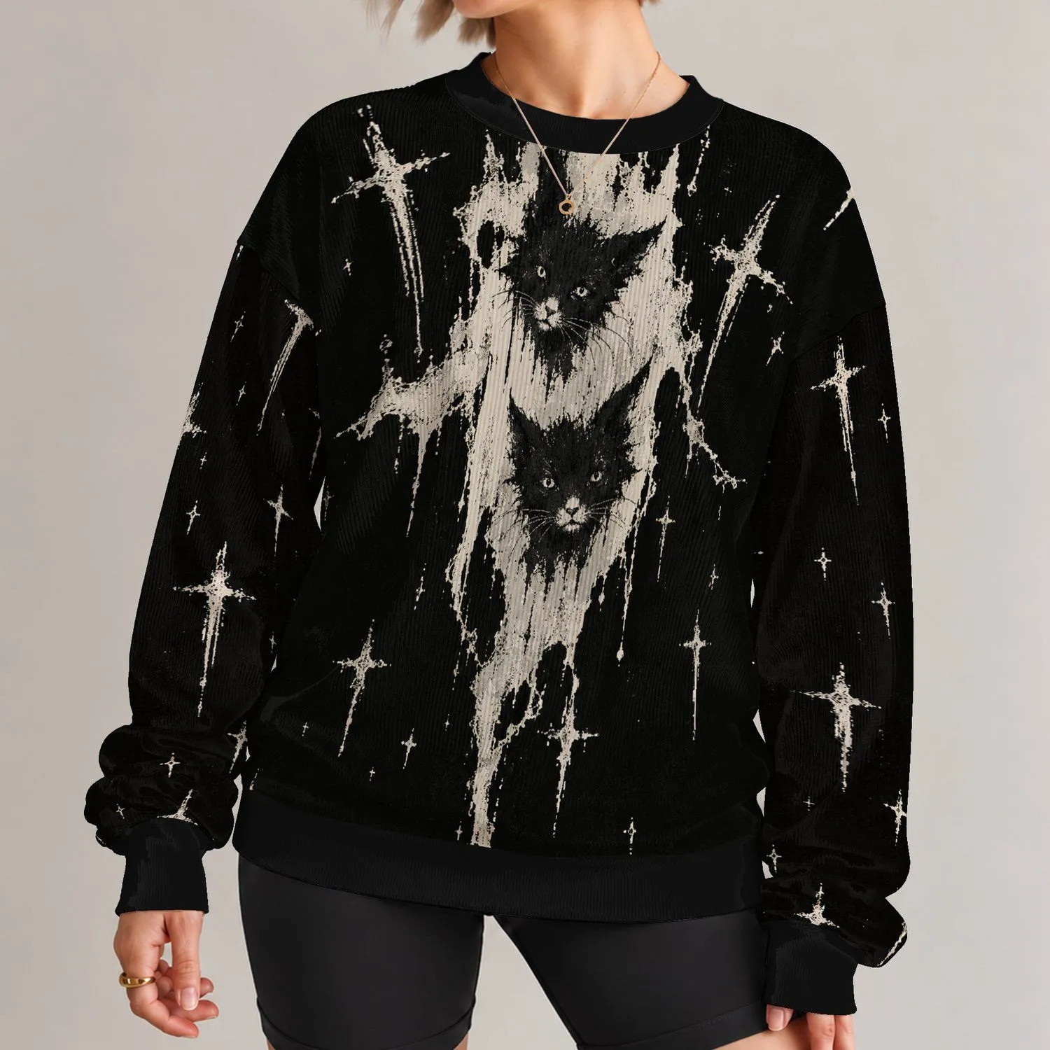 Gothic Puppy Faces And Crosses For Alternative Streetwear And Everyday Dark Style Looks All-over Print Knitted Sweater - 1