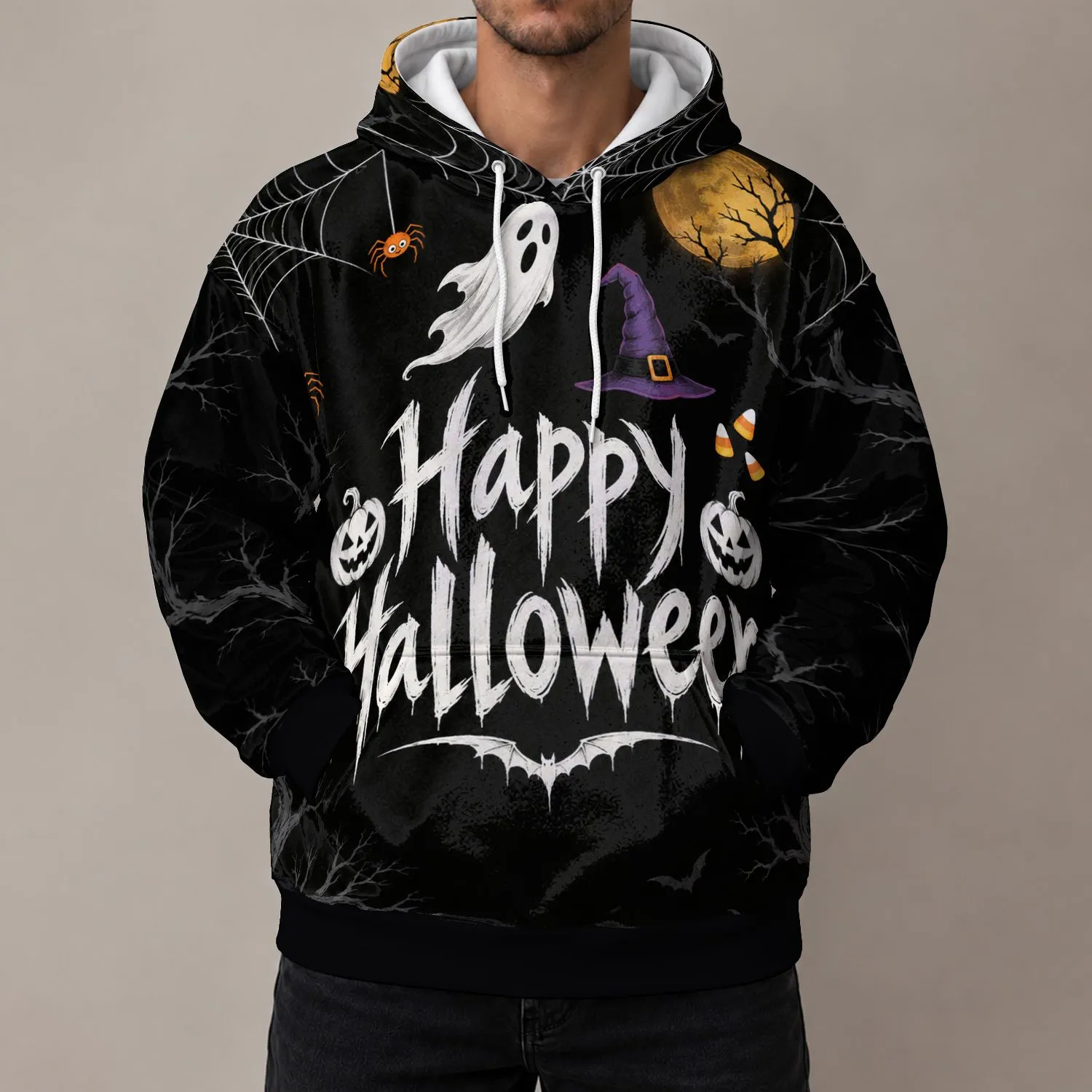 Halloween Spiders, Ghosts and Webs for Festive Autumn Nights and Seasonal Fun All-over Print Hoodie (Lightweight) - 1