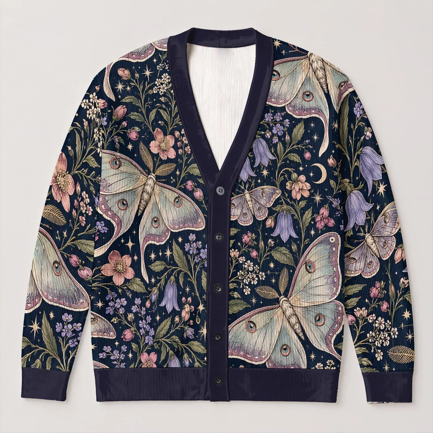 Gothic Luna Moth And Wildflowers For Dark Academia Everyday Teen Style All-over Print Knitted Cardigan - 1