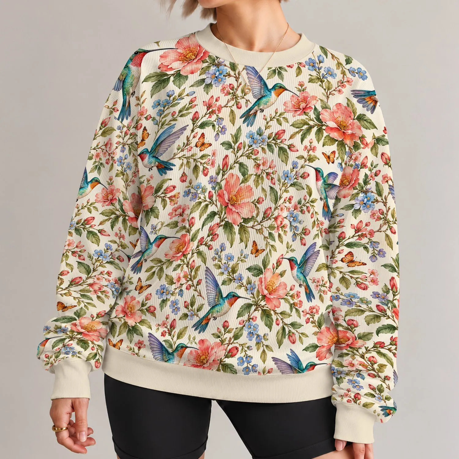 Hummingbird Floral Motif for Garden-Inspired Everyday Style for Women Who Love Nature All-over Print Knitted Sweater - 1