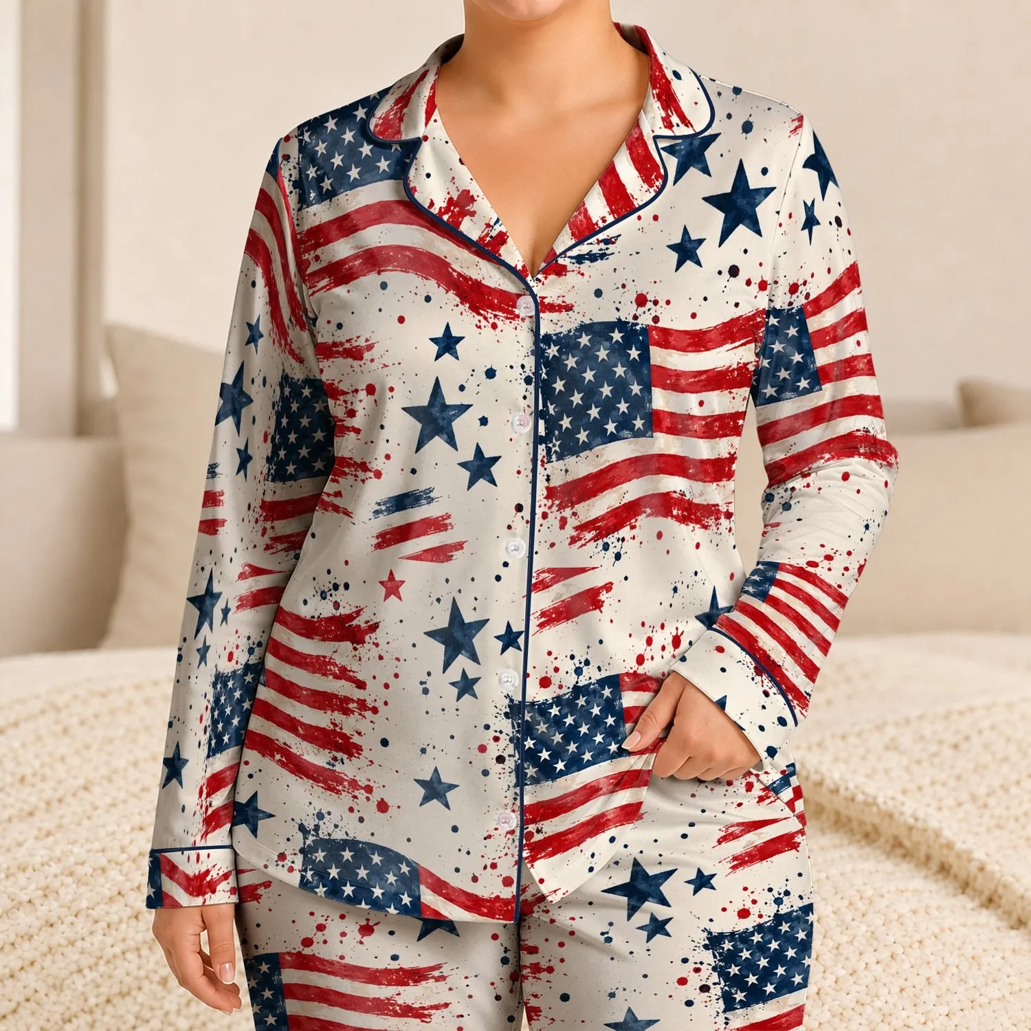 Distressed American Flag Stars and Stripes for Fourth of July Celebrations Satin Pajamas Set - 1