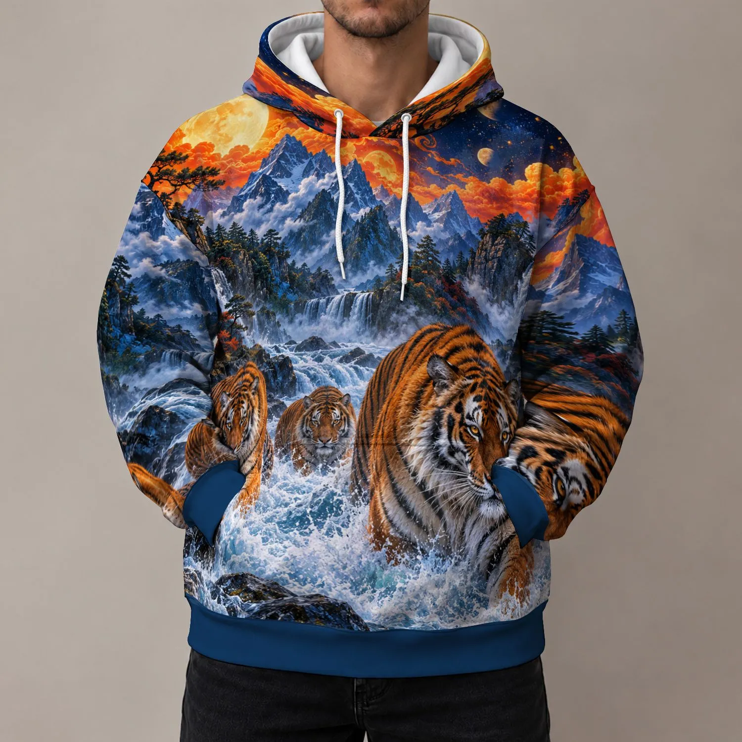 Majestic Tiger Mountain Wilderness for Bold Autumn Outdoor Adventures and Nature Lovers All-over Print Hoodie (Lightweight) - 1