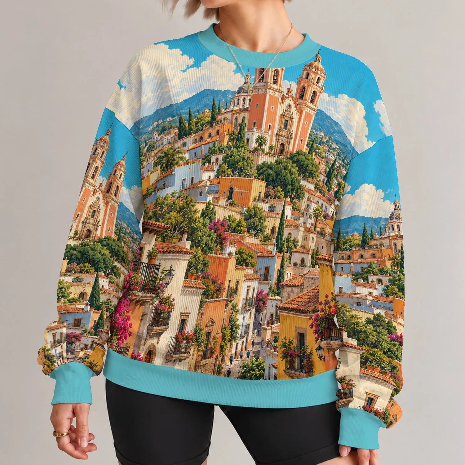 Mexican Colonial Cityscape for Colorful Travel Days and Artful Everyday Adventures All-over Print Knitted Sweater - 1