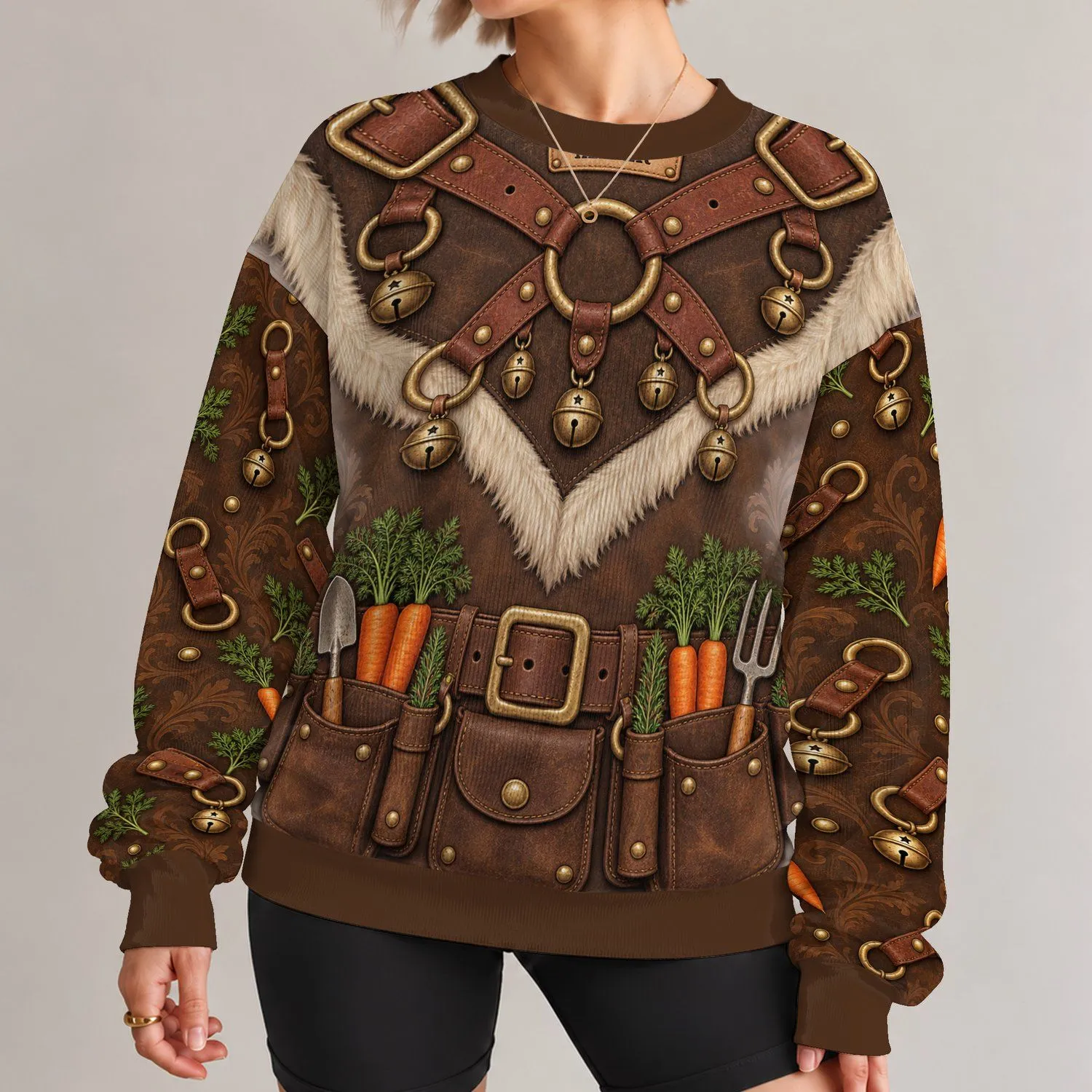Reindeer Keeper Ranch Outfit for Rustic Christmas Celebrations and Holiday Parties All-over Print Knitted Sweater - 1