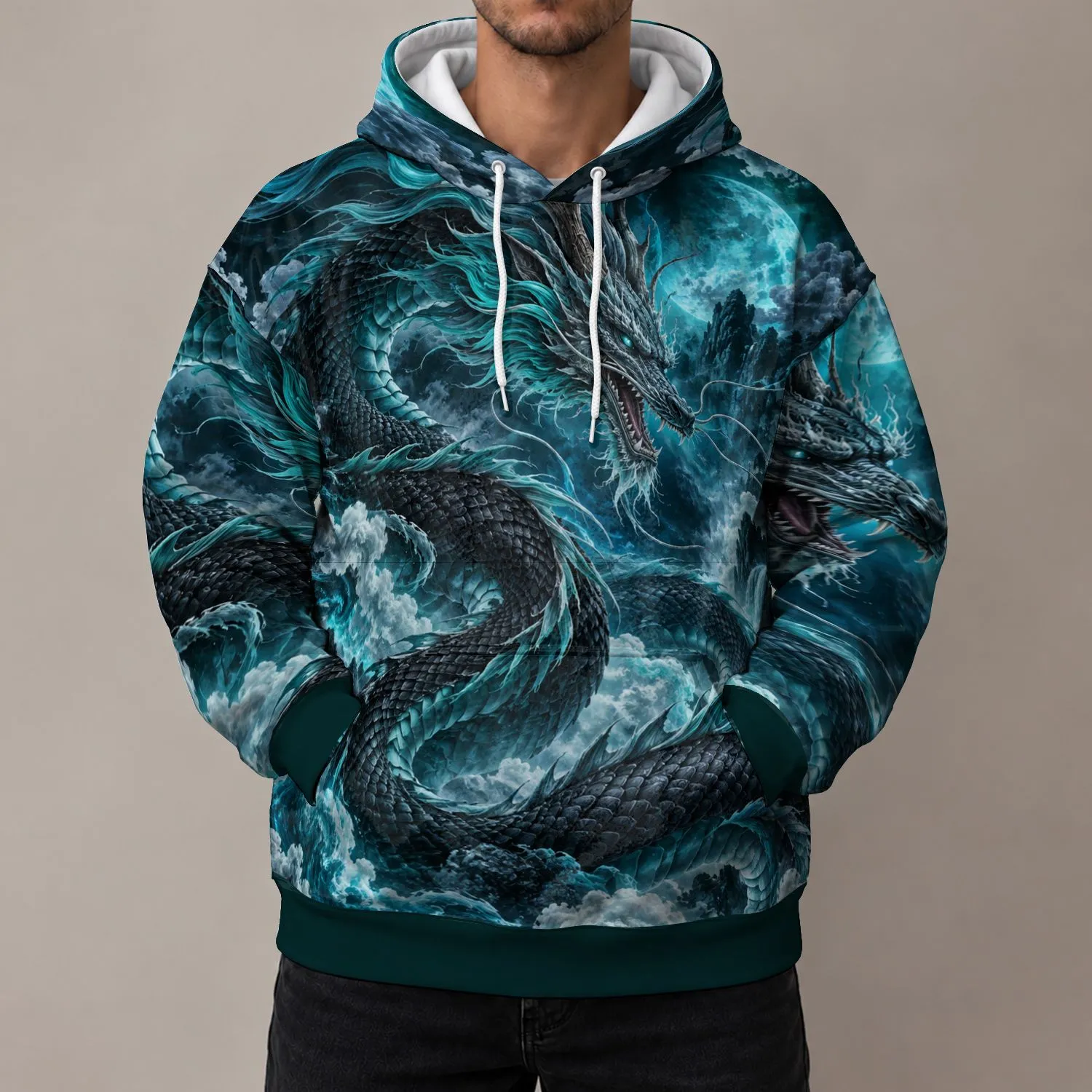 Azure Dragon Fantasy Art for Outdoor Adventures and Everyday Casual Style and Travel All-over Print Hoodie (Lightweight) - 1