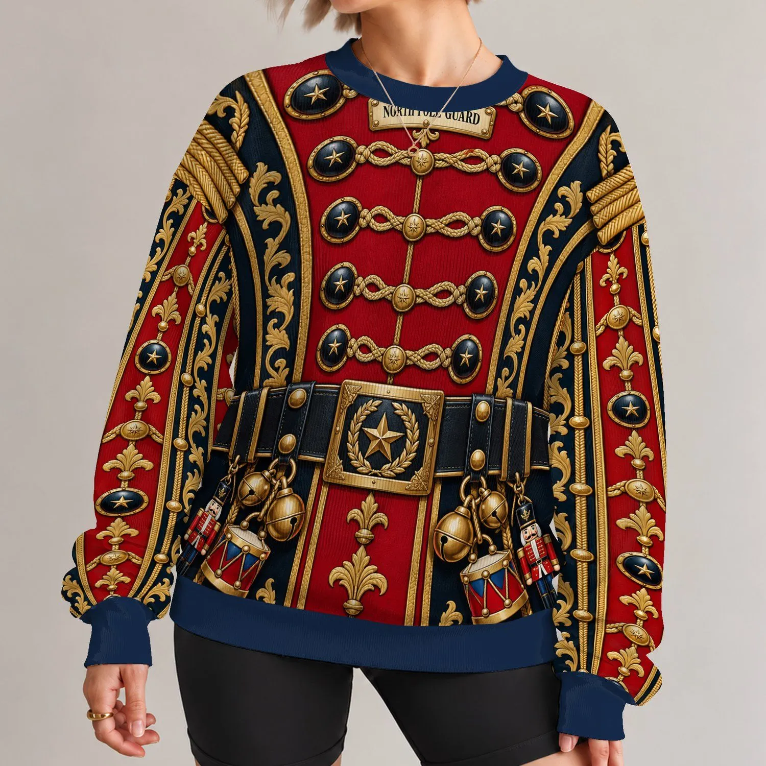 Toy Soldier Uniform Details for Christmas Parties and Festive Holiday Gatherings All-over Print Knitted Sweater - 1