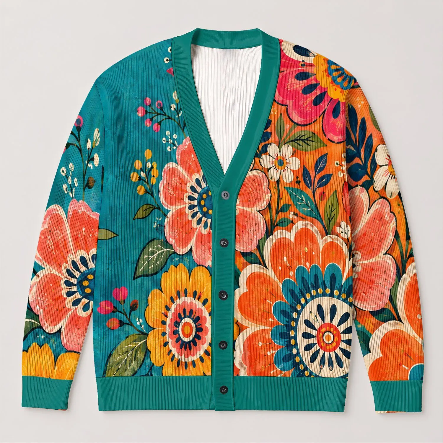 Bohemian Floral Medallions for Colorful Everyday Layering and Relaxed Weekend Style All-over Print Knitted Cardigan - 1