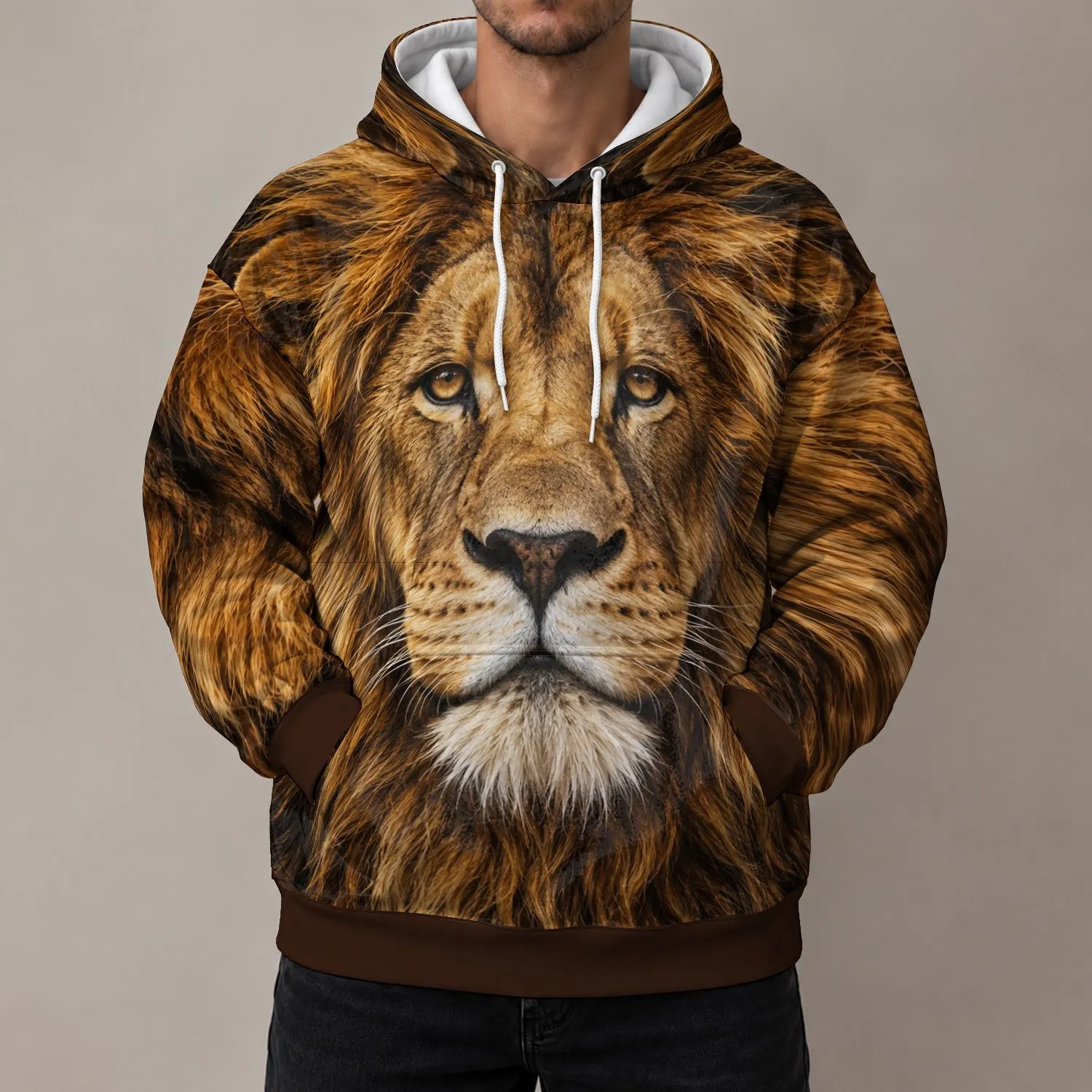 Golden Lion Face for Bold Outdoor Adventures and Everyday Wildlife Style Lovers All-over Print Hoodie (Lightweight) - 1