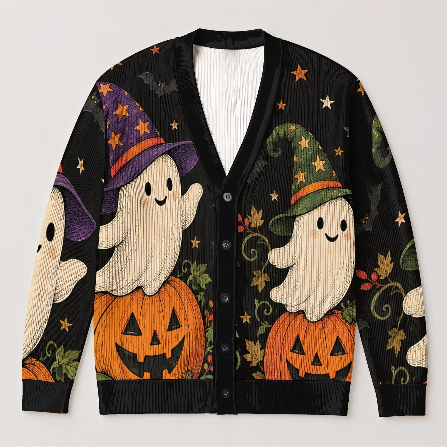 Cute Ghosts And Jack O Lanterns For Spooky Halloween Fall Celebrations All-over Print Knitted Cardigan - 1
