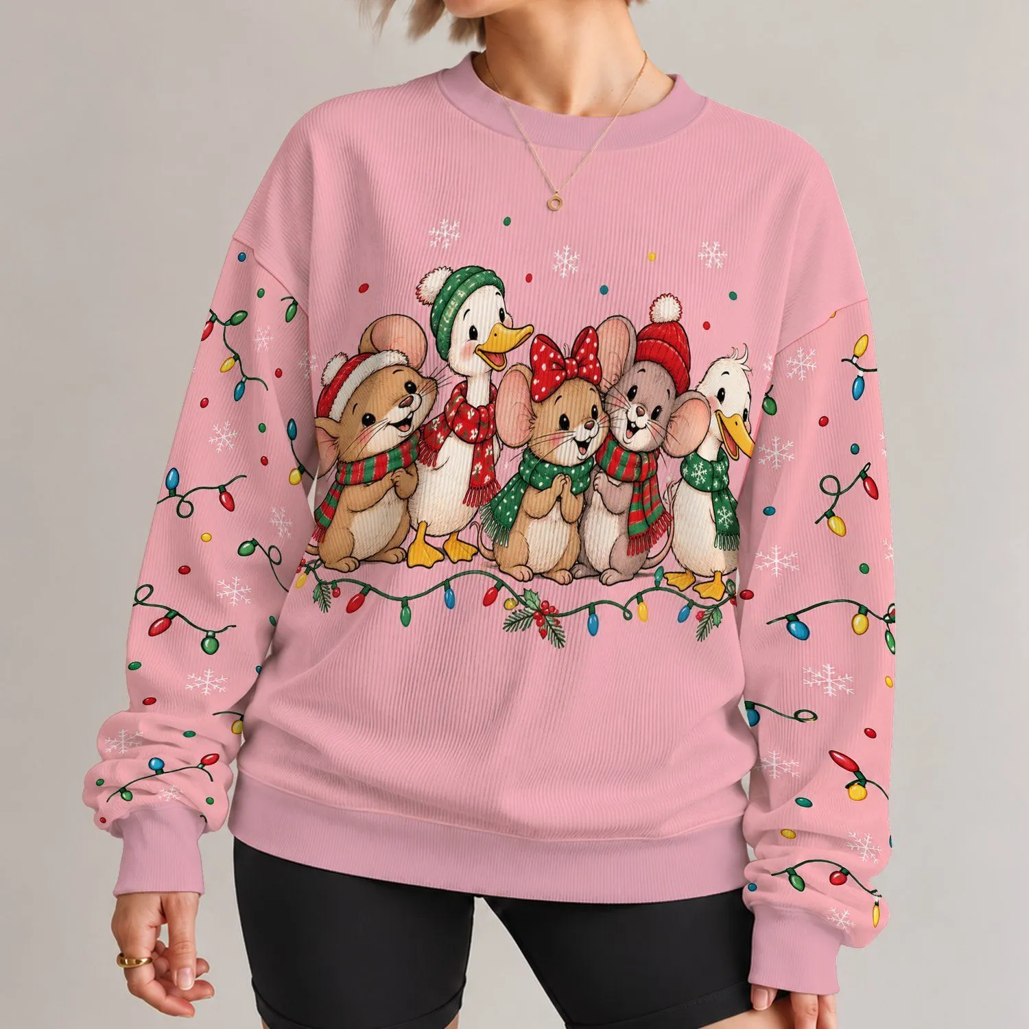 Holiday Cartoon Animal Friends for Festive Family Christmas Celebrations Together All-over Print Knitted Sweater - 1