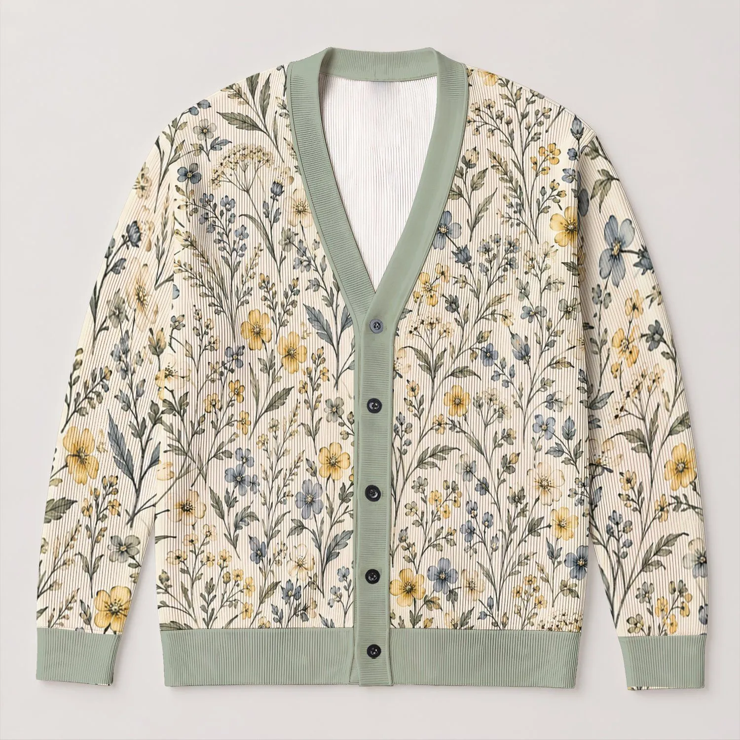 Pastel Meadow Flowers for Relaxed Everyday Layering and Cottagecore Weekend Style All-over Print Knitted Cardigan - 1