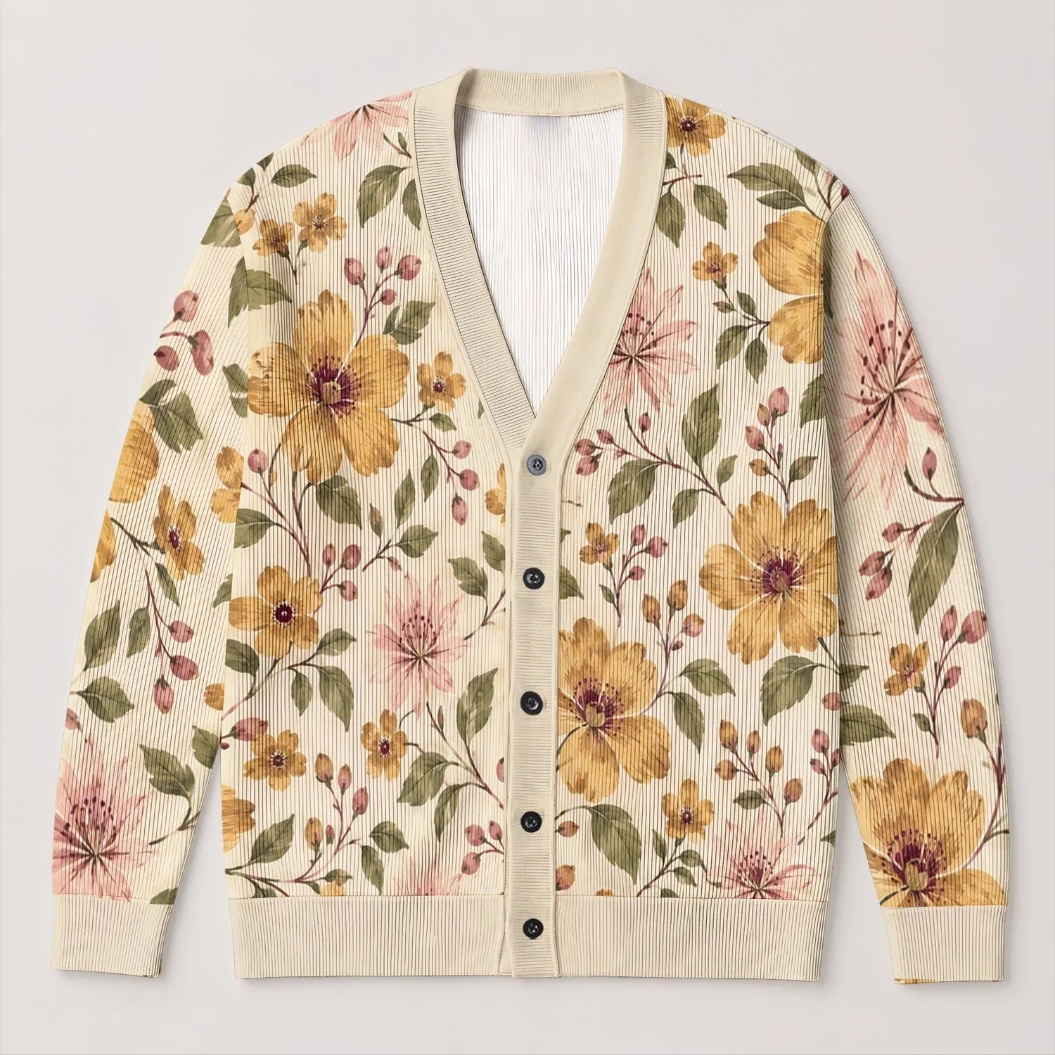 Watercolor Floral Blooms For Relaxed Everyday Layering Women's Spring Summer Style All-over Print Knitted Cardigan - 1