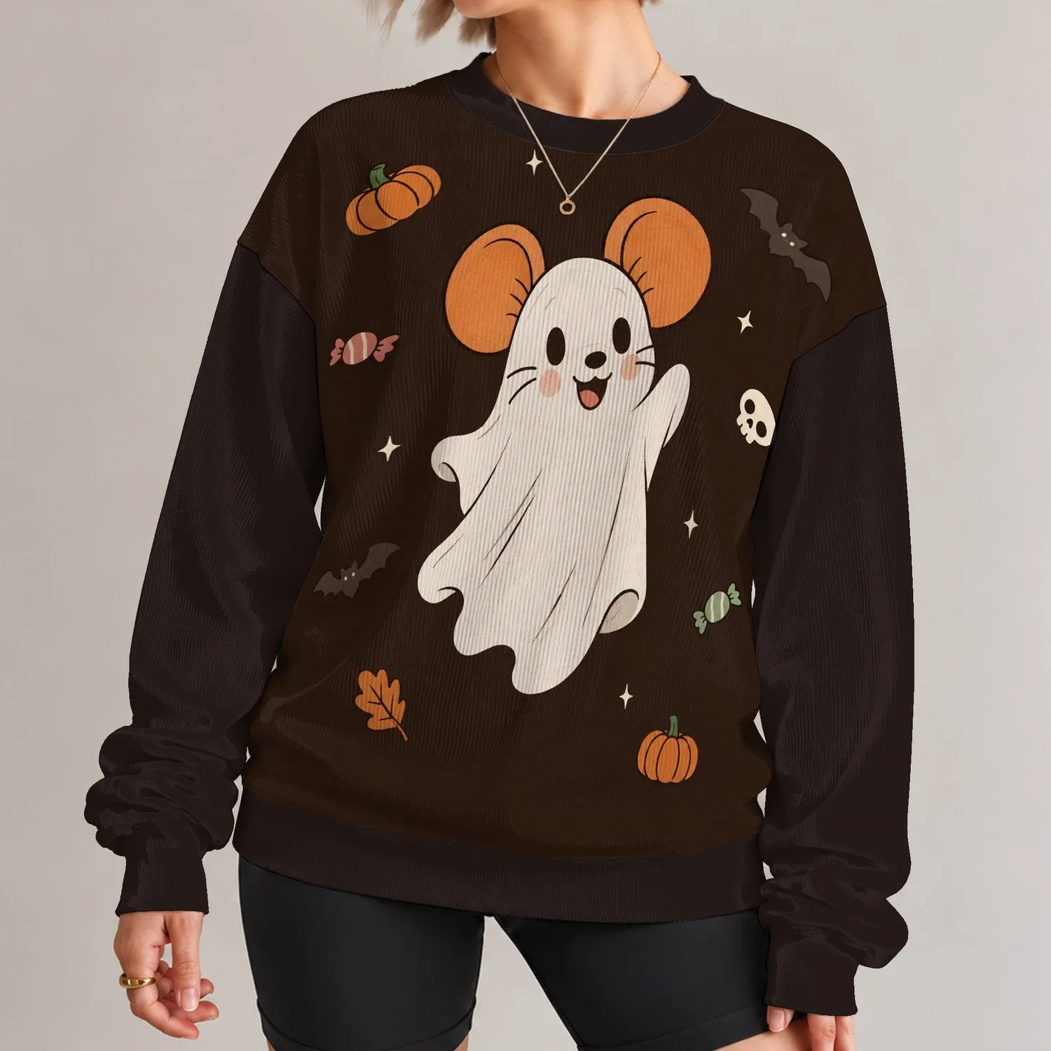 Mouse Ghost And Pumpkin Halloween Cheer For Spooky Season Celebrations All-over Print Knitted Sweater - 1